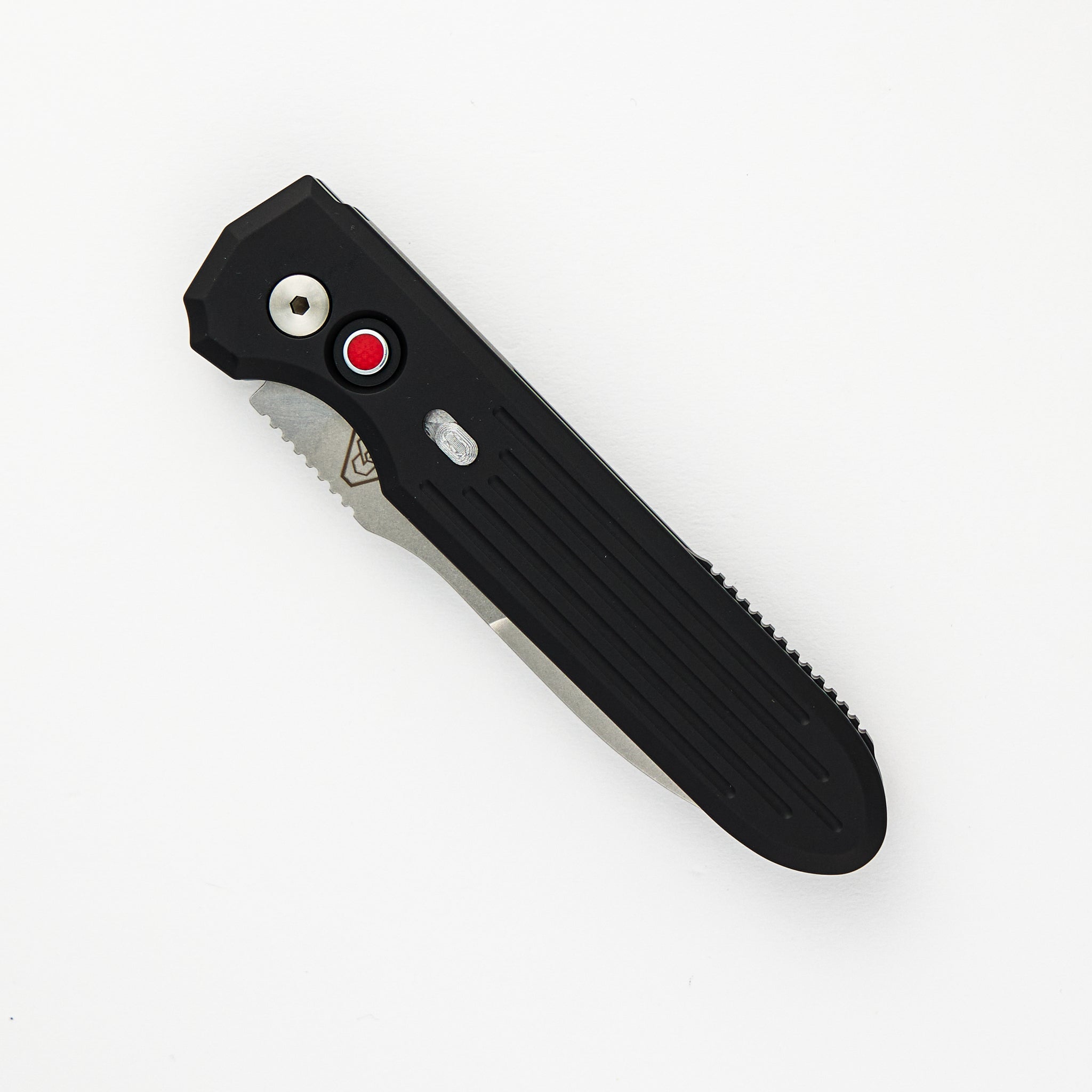 PDW Invictus Auto – Black Handle – Red G10 Push Button – CPM Magnacut Stonewash Blade 1804