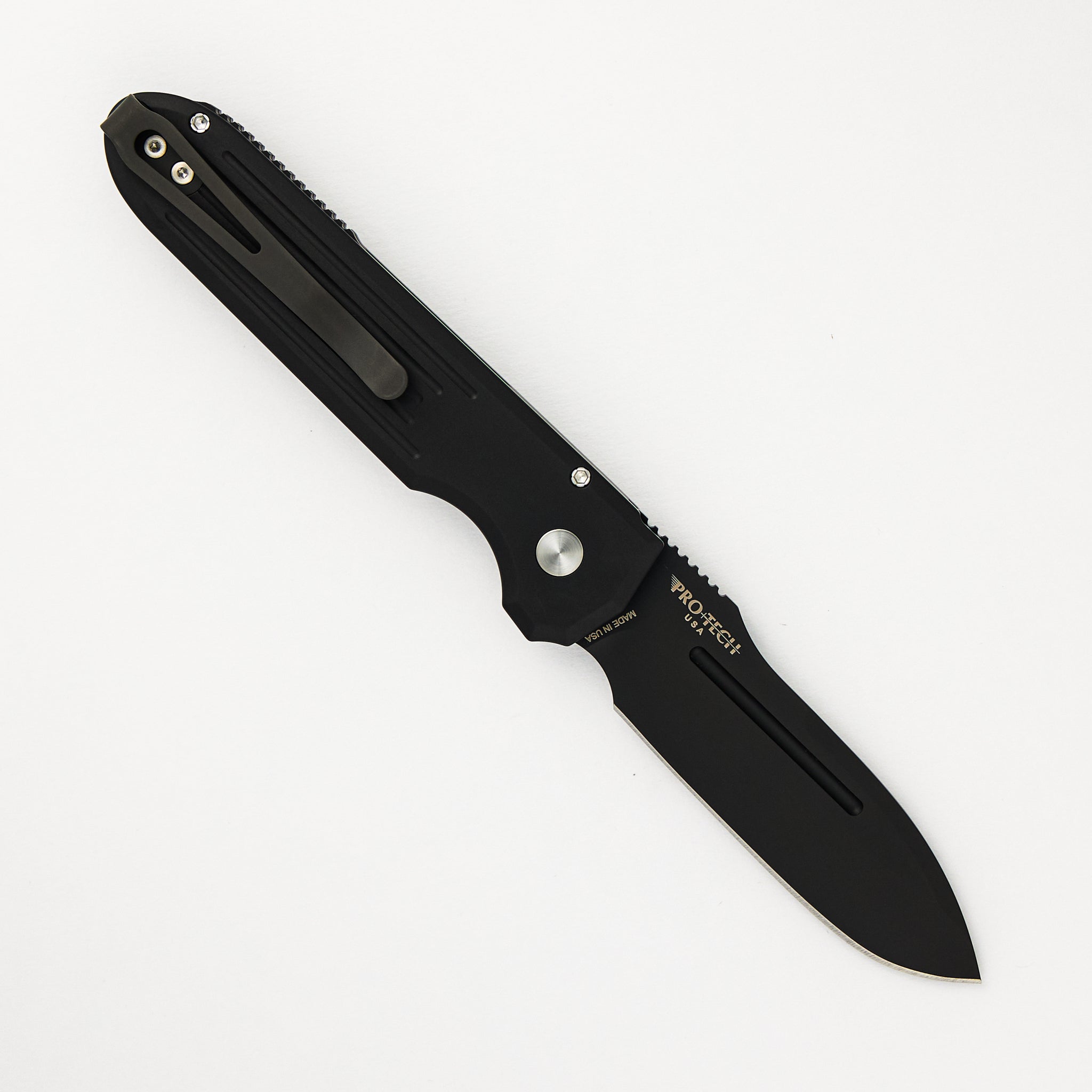 PDW Invictus Auto – Black Handle – Red G10 Push Button – CPM Magnacut Black DLC Blade 1805