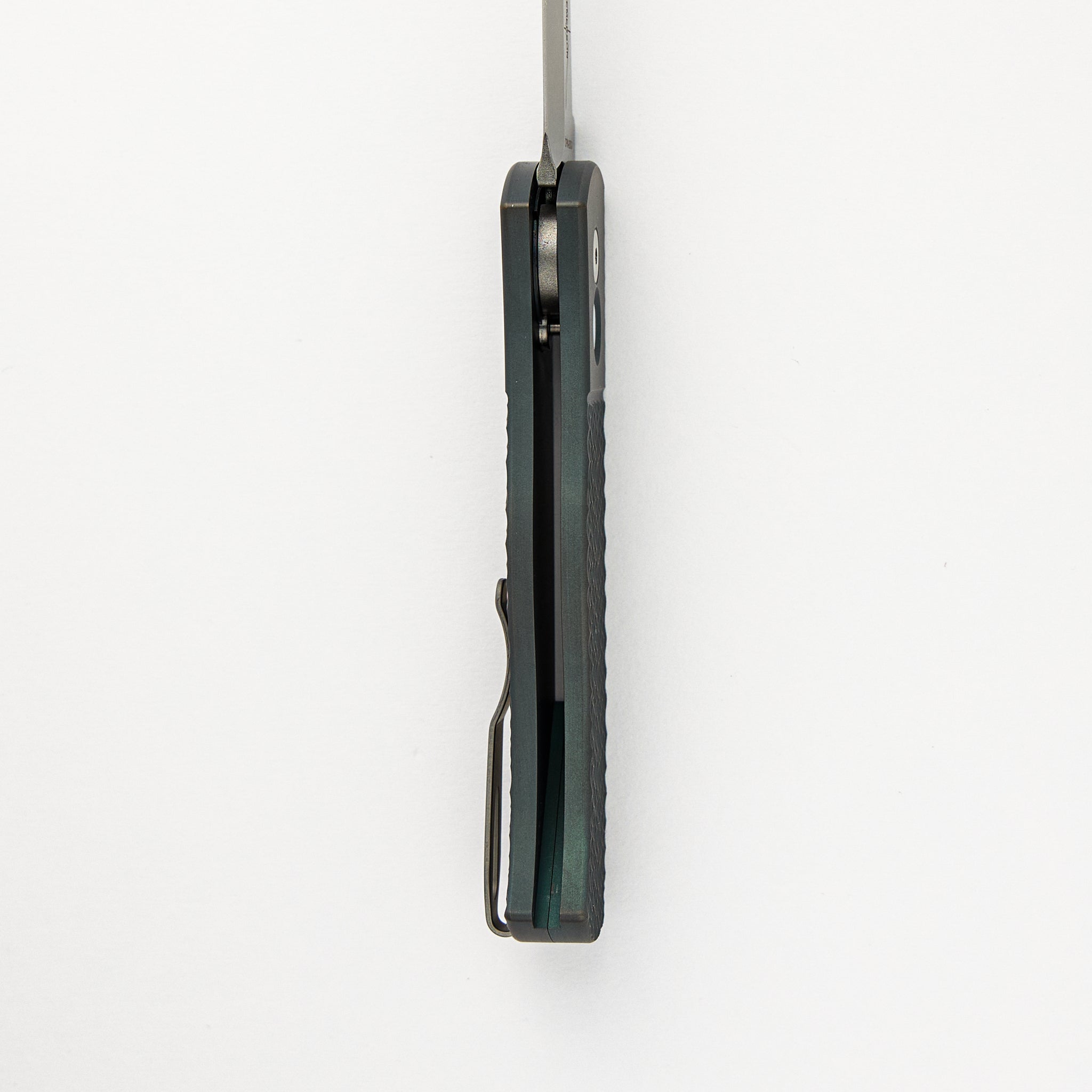2024 CQC7 Auto Emerson Custom 005 - Titanium Jigged Handle W/ Light Green Ano, MOP Button, Stonewash 20CV Spearpoint Blade