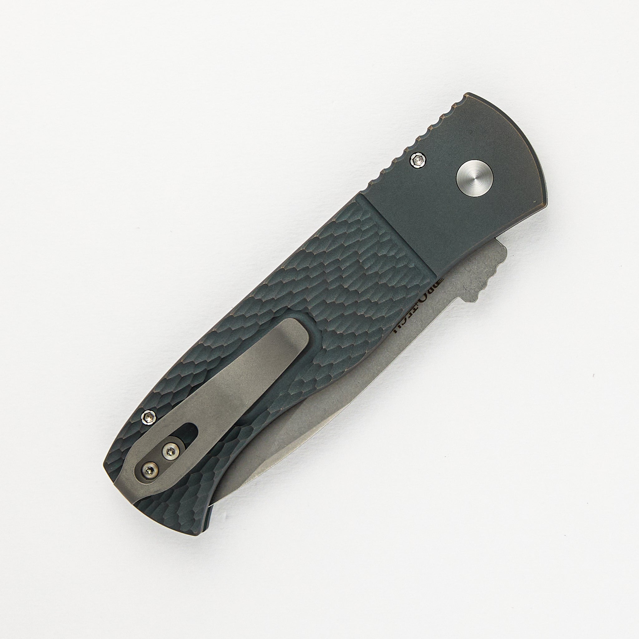 2024 CQC7 Auto Emerson Custom 005 - Titanium Jigged Handle W/ Light Green Ano, MOP Button, Stonewash 20CV Spearpoint Blade