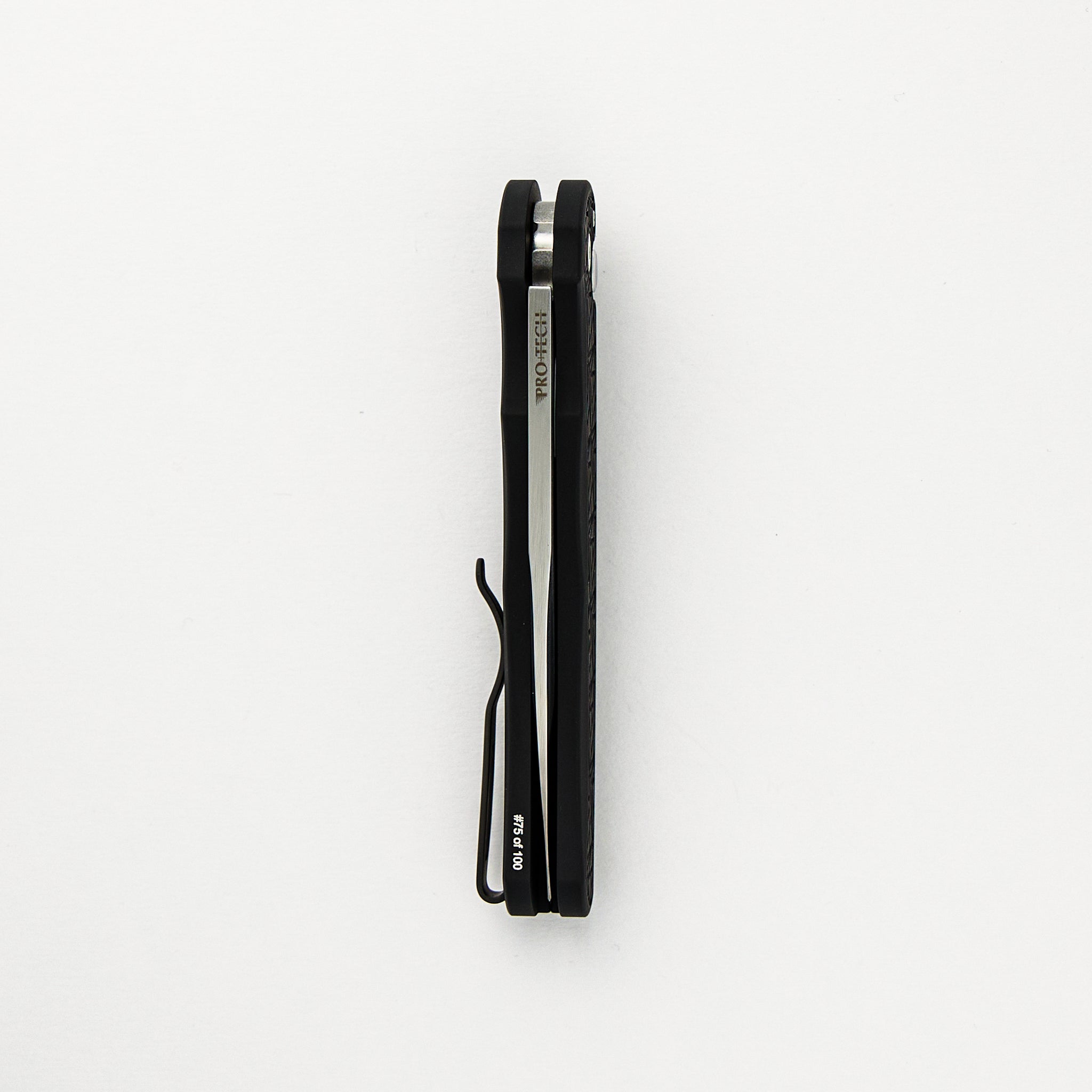 Malibu Flipper Custom 001 - Black Aluminum "Nexus" Handle, Irie Ground Wharncliffe Blade, Black Lip Pearl Button
