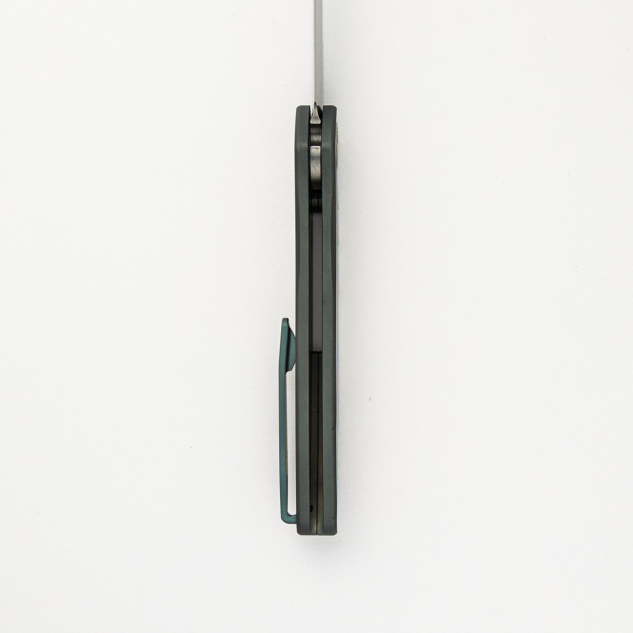 Newport - Custom 002 - Green/Bronze Ti Wave Handle, Stonewash S35VN Blade, Abalone Button