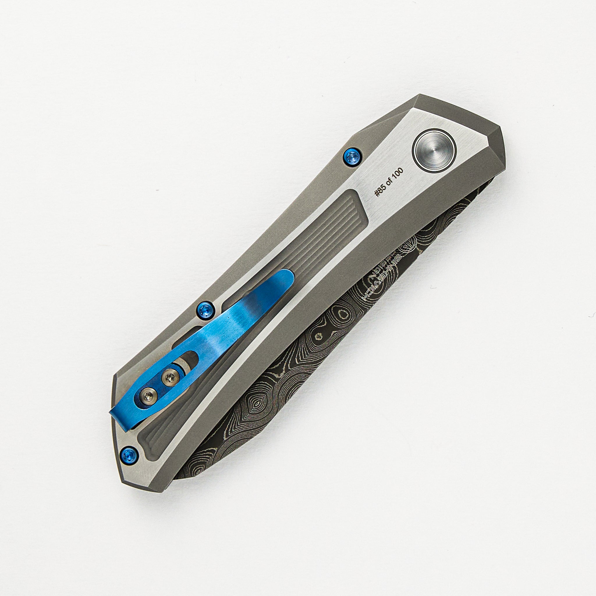 2024 Oligarch Custom 003 - Dmitry Sinkevich Design, 17-4 Stainless Steel Handle W/ Texture, Chad Nichols Virus Blade, Black Lip Pearl Button