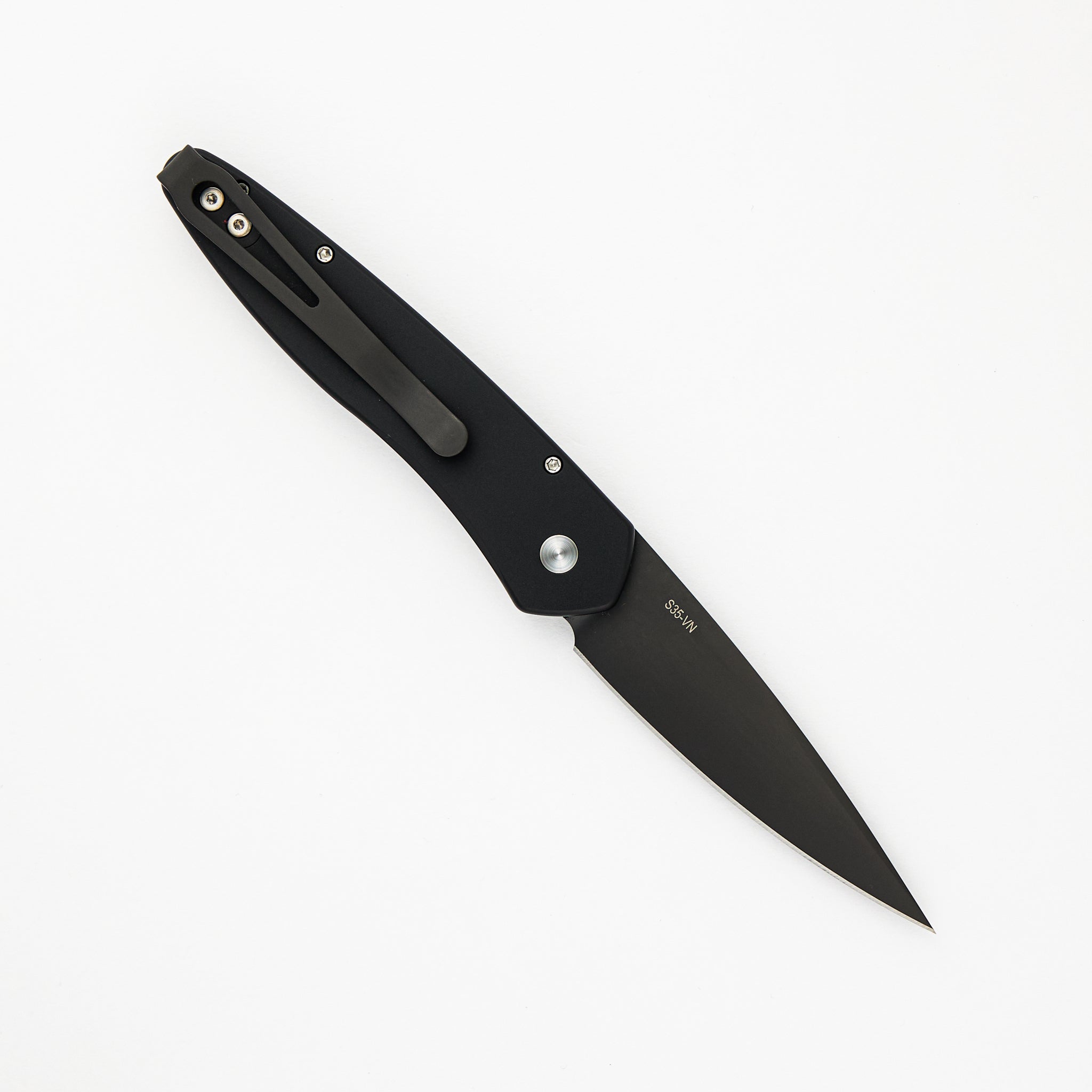 Pro-Tech Knives Newport – Solid Black Aluminum Handle – Black S35VN Blade 3407