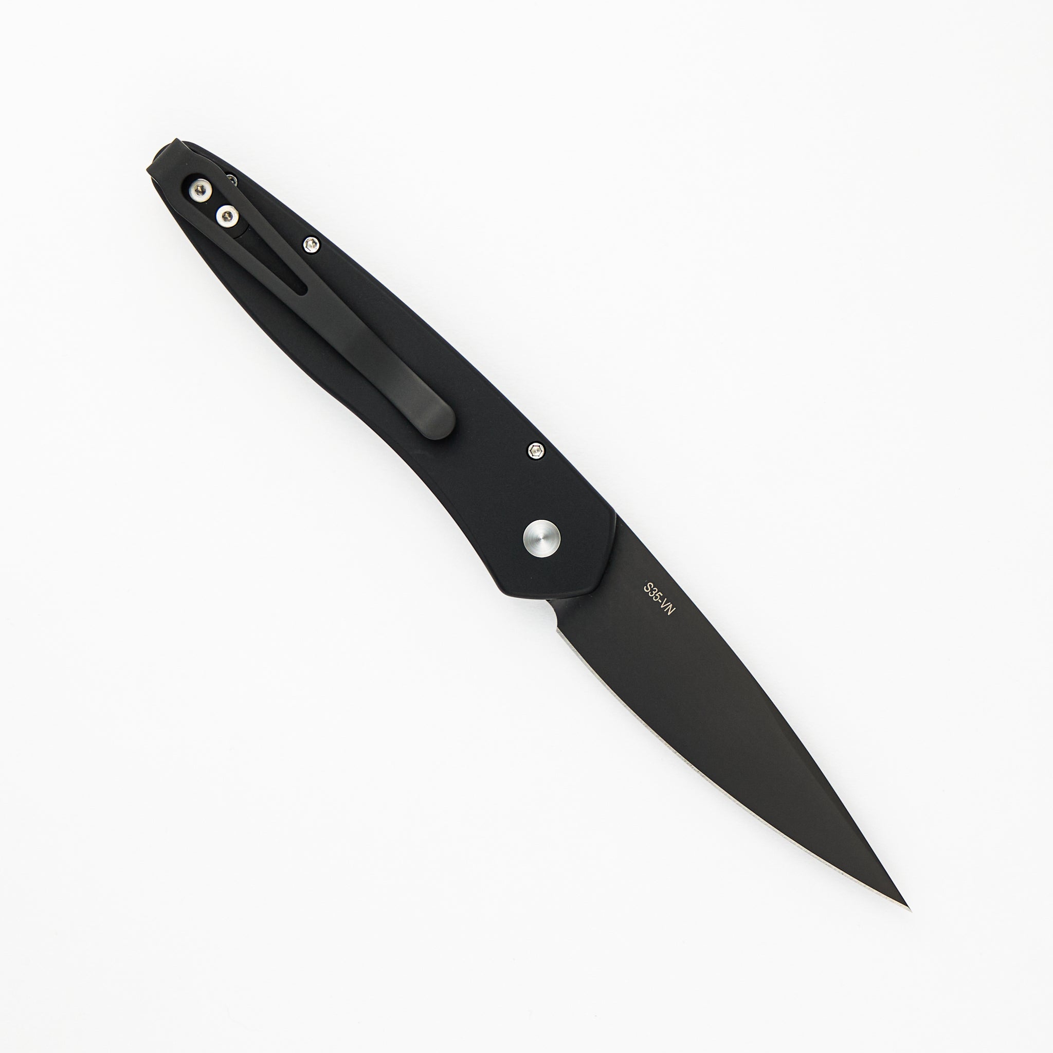 Pro-Tech Knives Newport – Black Aluminum Handle W/ 3D Wave – Black S35VN Blade - MOP Button 3437