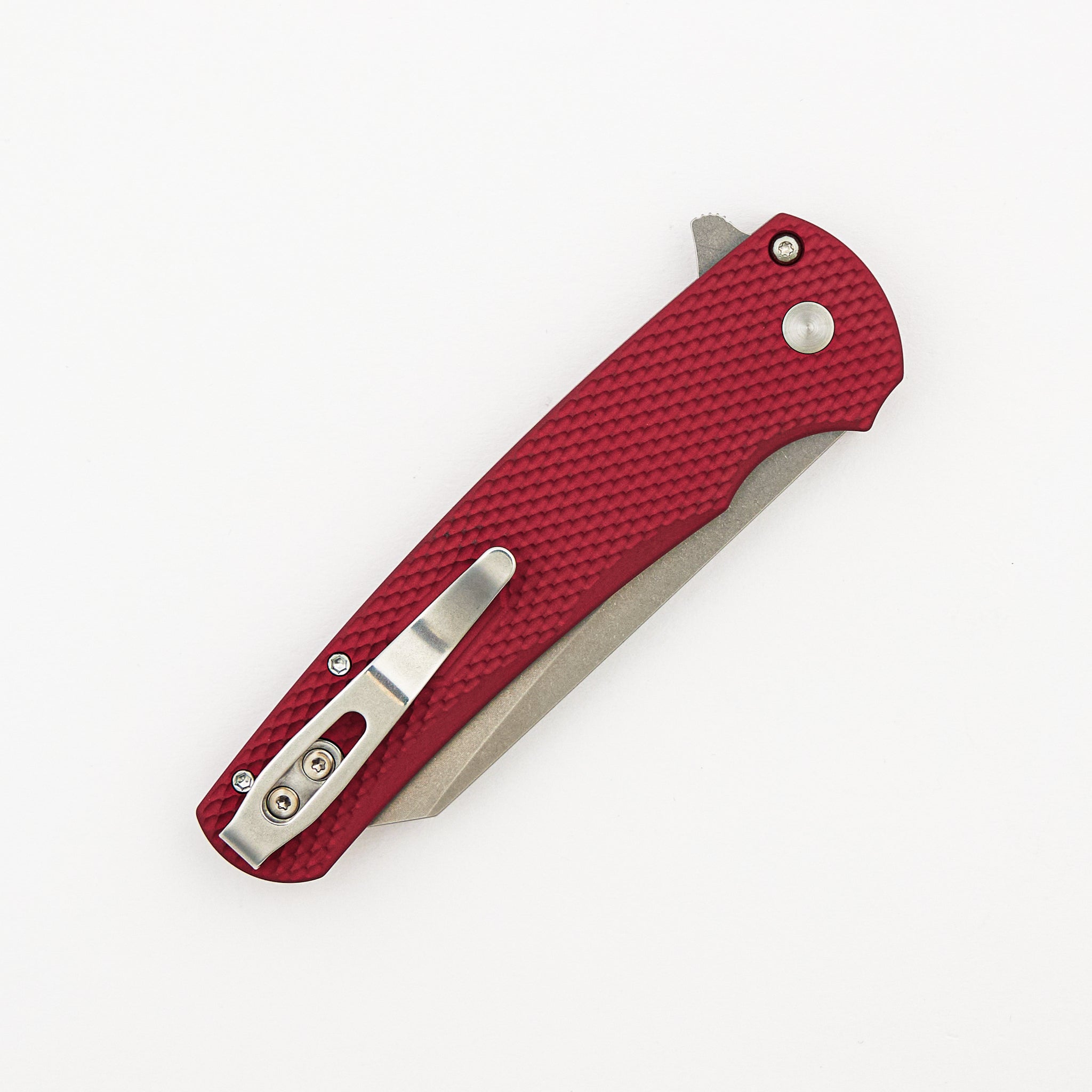 Malibu Flipper - Red Textured Handle - Stonewash Reverse Tanto MagnaCut Blade - 5405 LTD-RED
