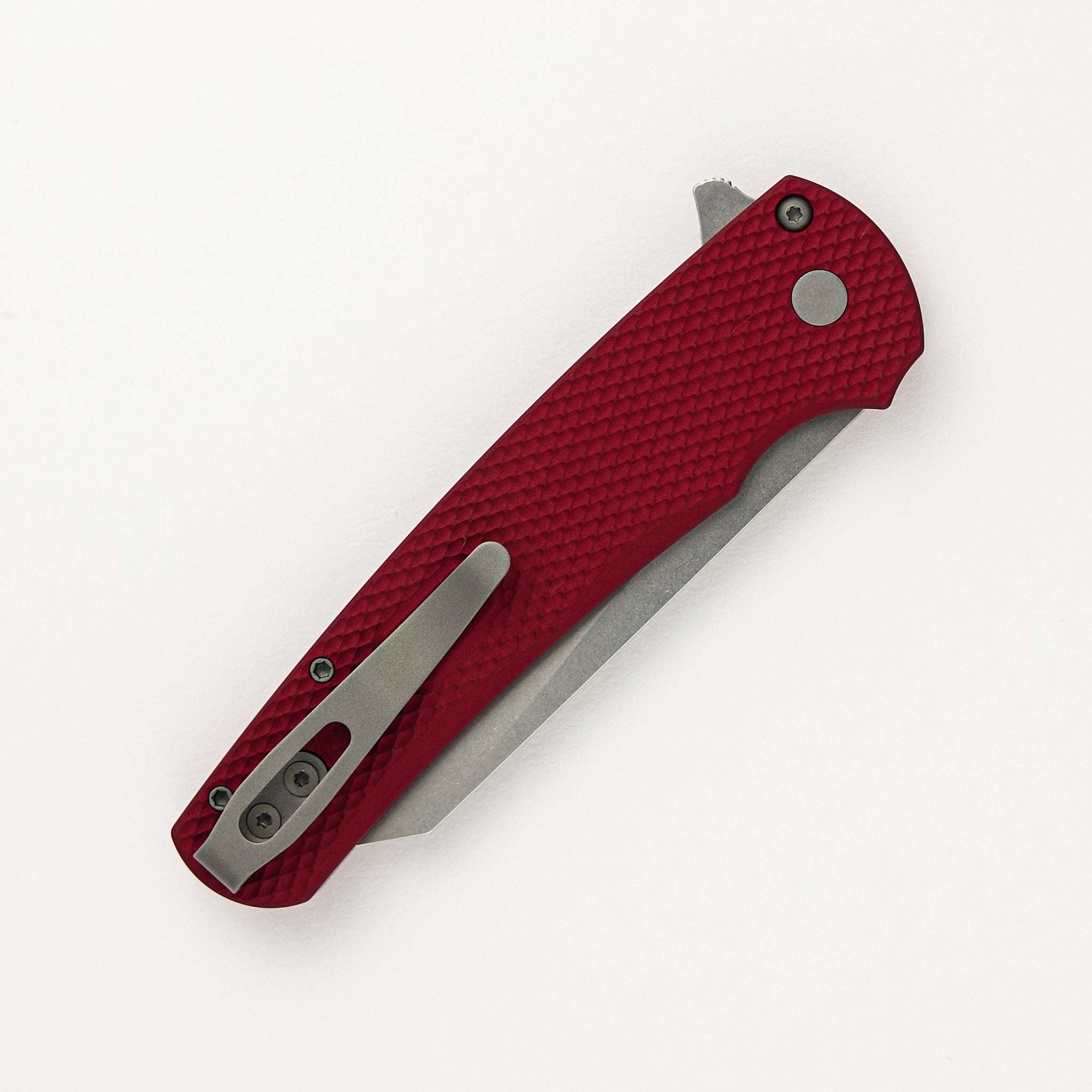 Malibu Flipper - Red Textured Handle - Stonewash Reverse Tanto MagnaCut Blade - 5405-RED