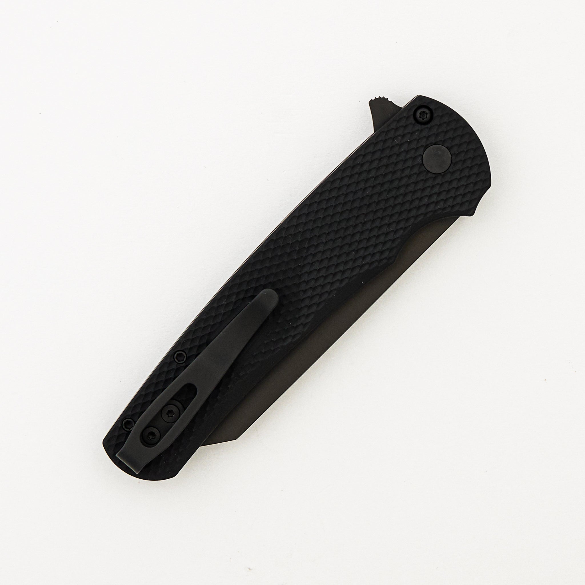 Malibu Flipper - Black Textured Aluminum Handle - DLC Black Reverse Tanto MagnaCut Blade