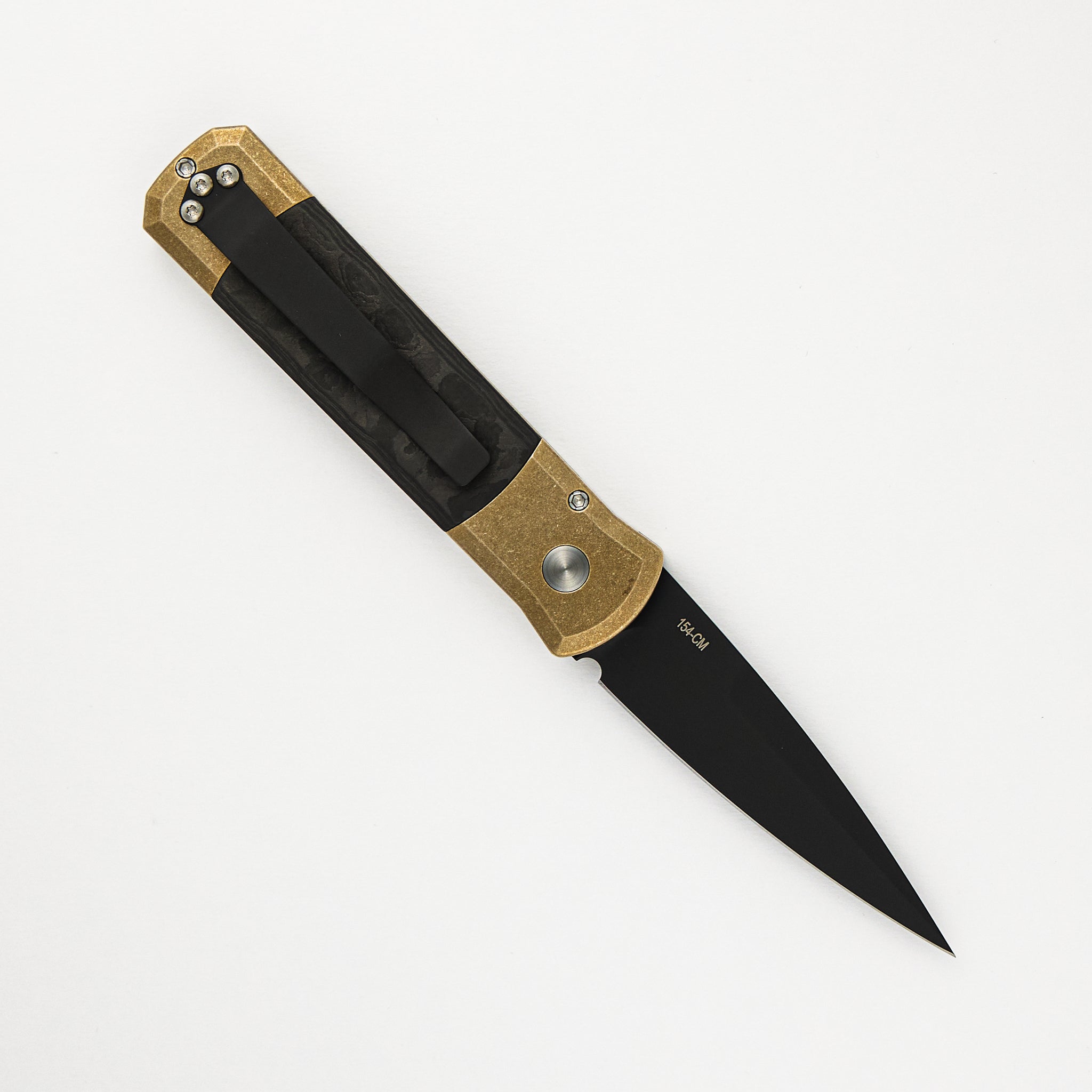 Godson Ltd. - AL Bronze Handle W/ Fat Carbon "Camo" Inlays, Black Pearl Button, DLC Blade 7115-CAMO