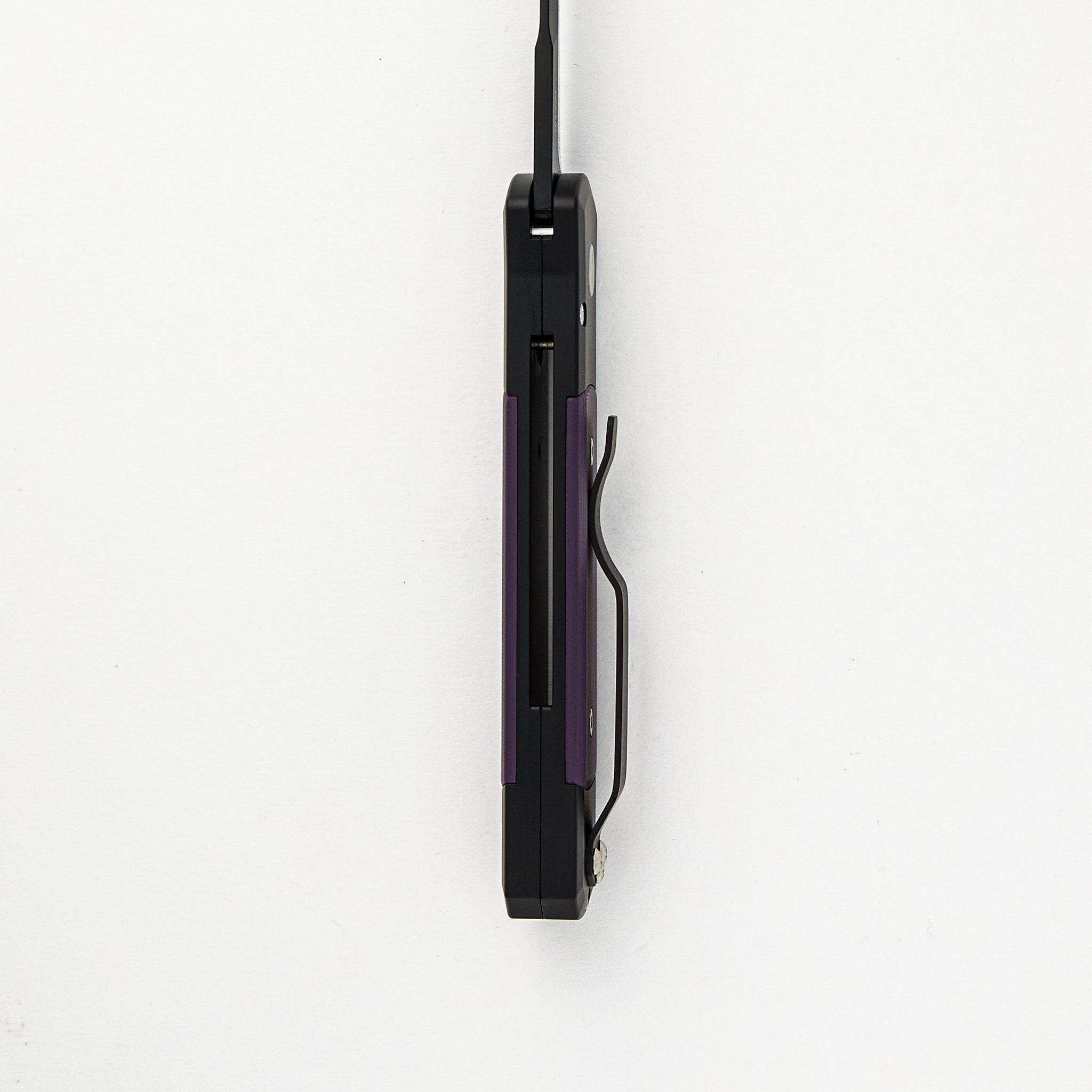 Godson – Black Handle / Purple G10 Inlays – Black DLC 154CM Blade Abalone button 715-PURPLE