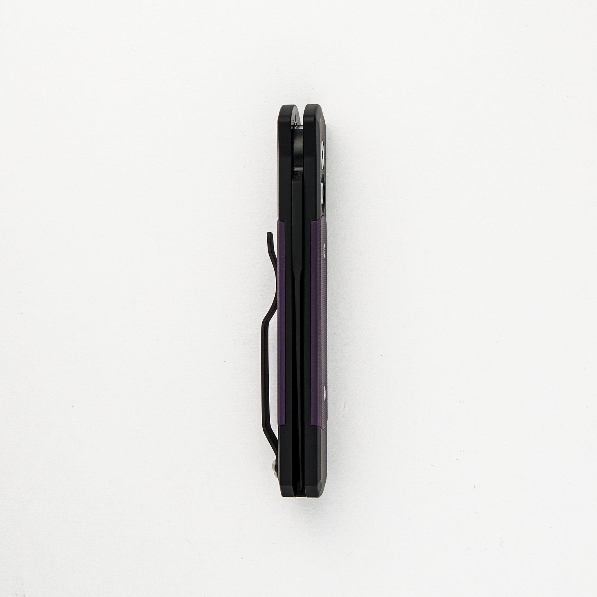 Godson – Black Handle / Purple G10 Inlays – Black DLC 154CM Blade Abalone button 715-PURPLE
