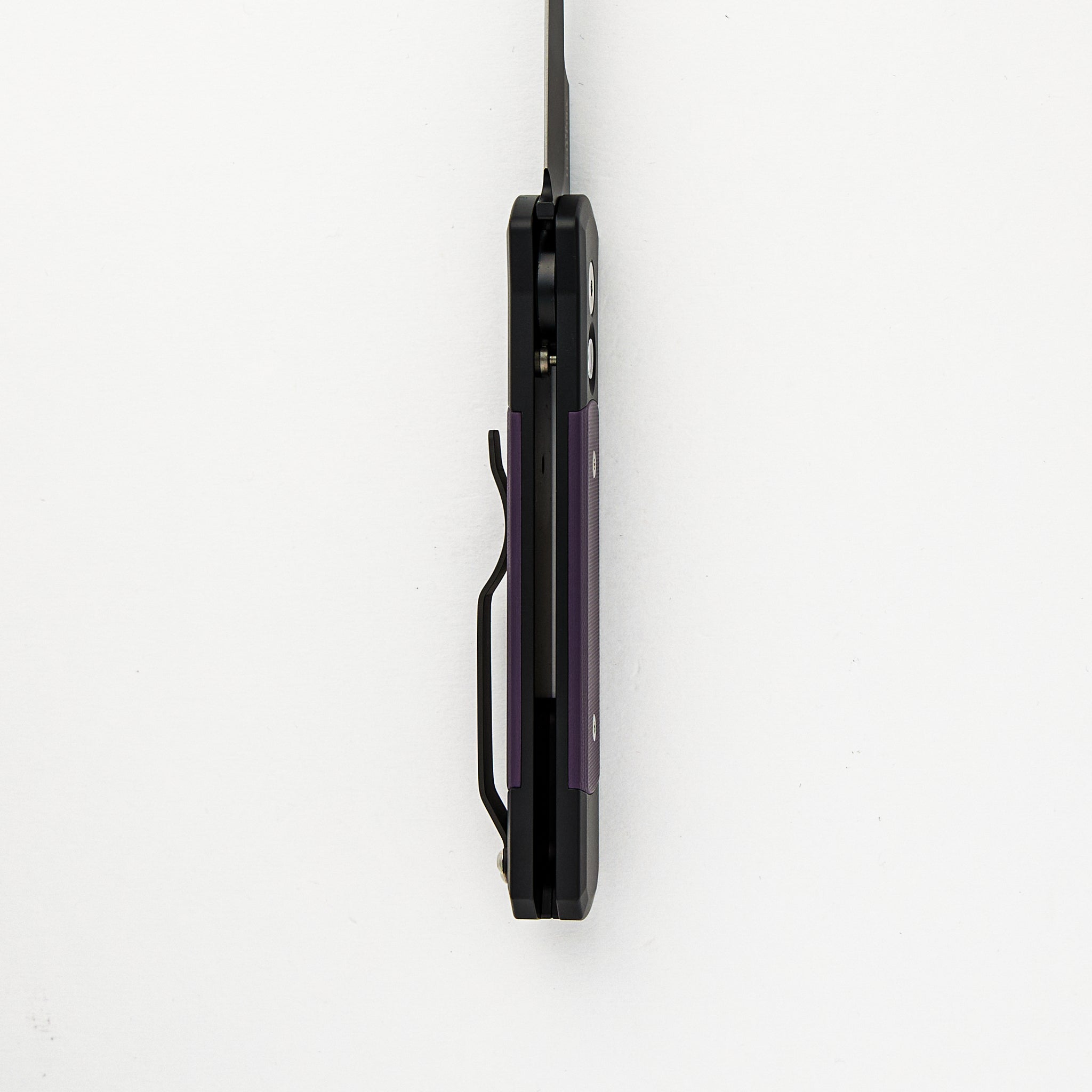 Godson – Black Handle / Purple G10 Inlays – Black DLC 154CM Blade Abalone button 715-PURPLE