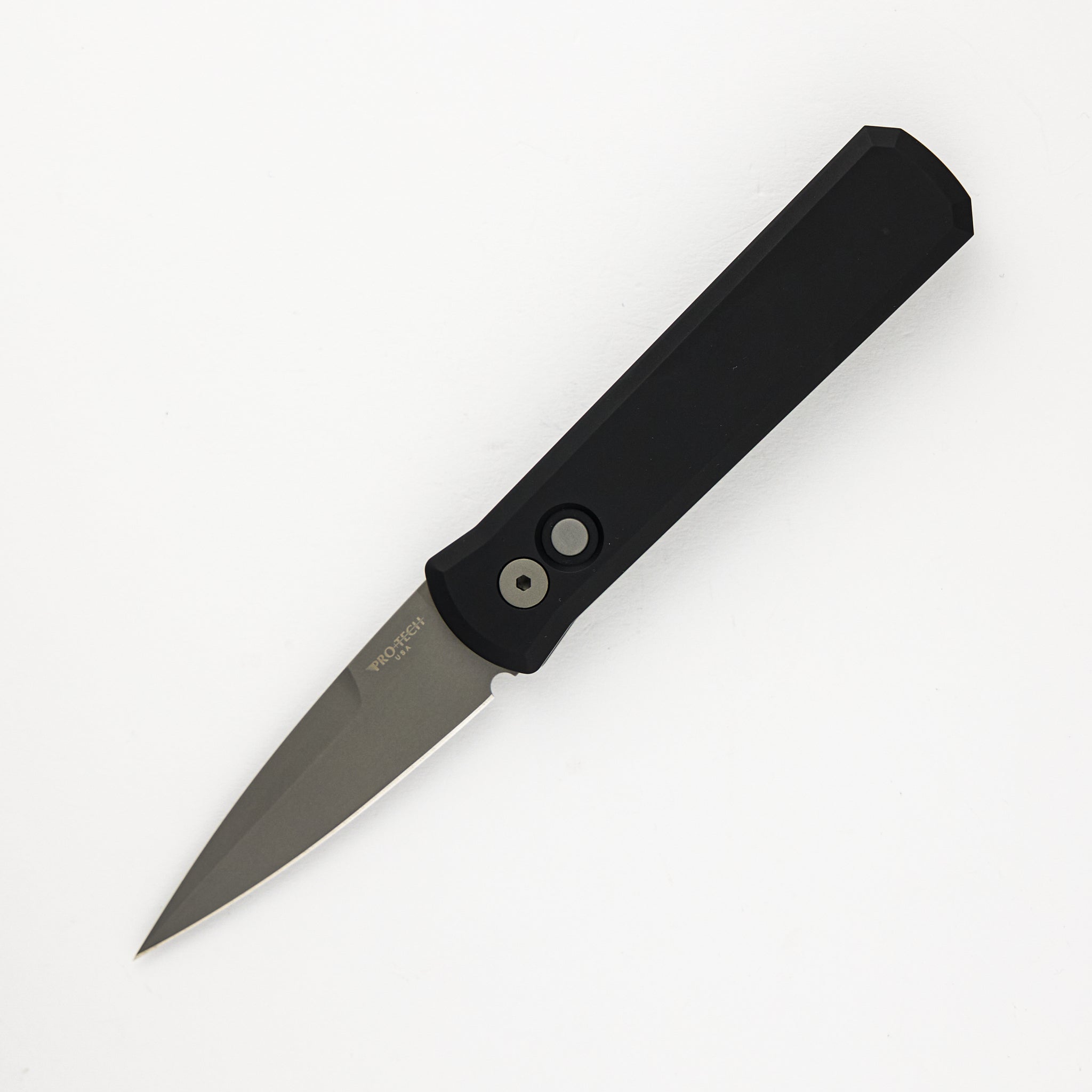 Pro-Tech Knives Godson – Solid Black Handle – Blasted 154CM Blade 720