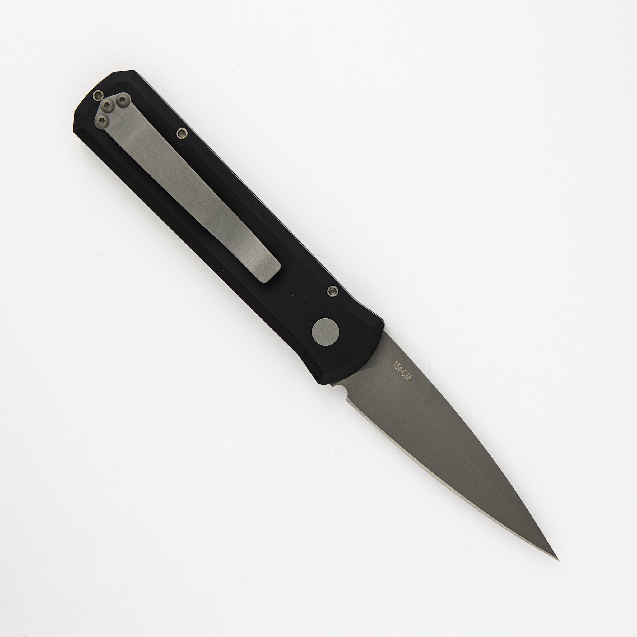 Pro-Tech Knives Godson – Solid Black Handle – Blasted 154CM Blade 720