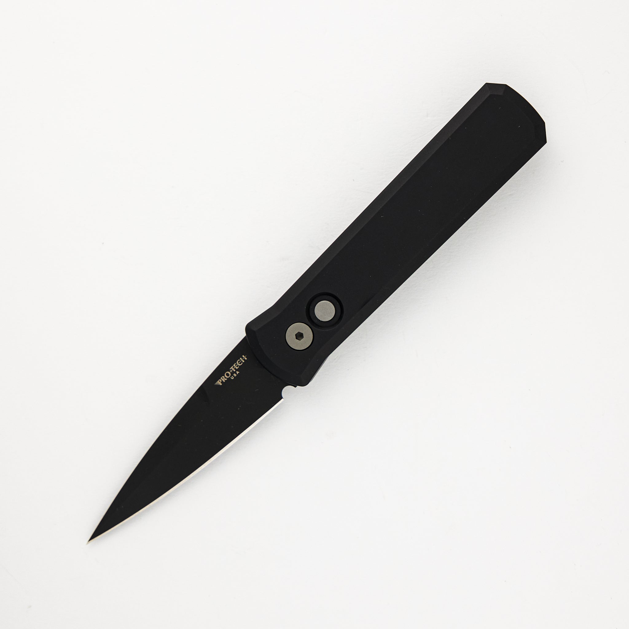 Pro-Tech Knives Godson – Solid Black Handle – Black 154CM Blade 721