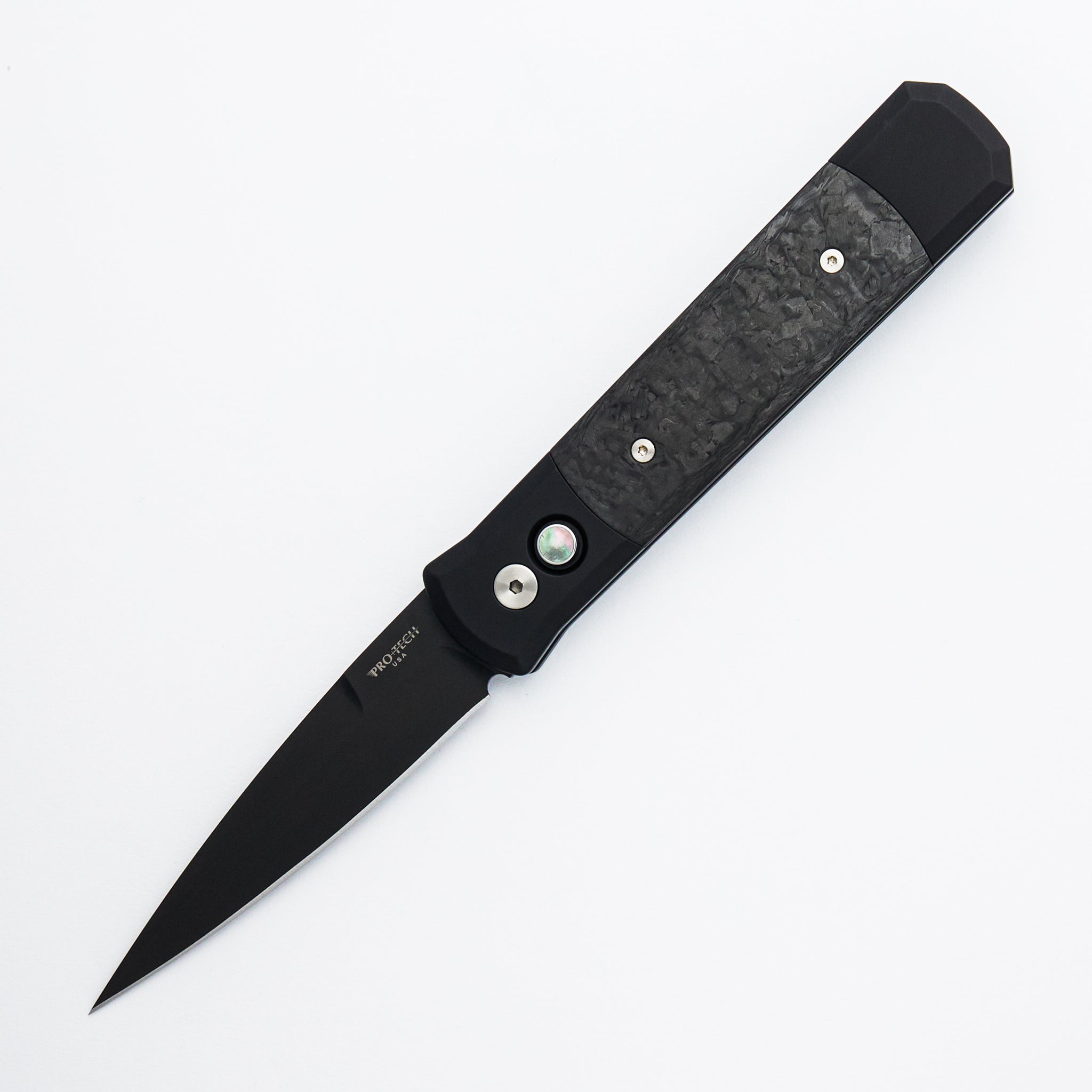 Godfather - 905-LTD TC Black - Black Aluminum Handle - Black TechnoCarbo Inlay - DLC Black 154-CM Blade - Black Lip Pearl Button