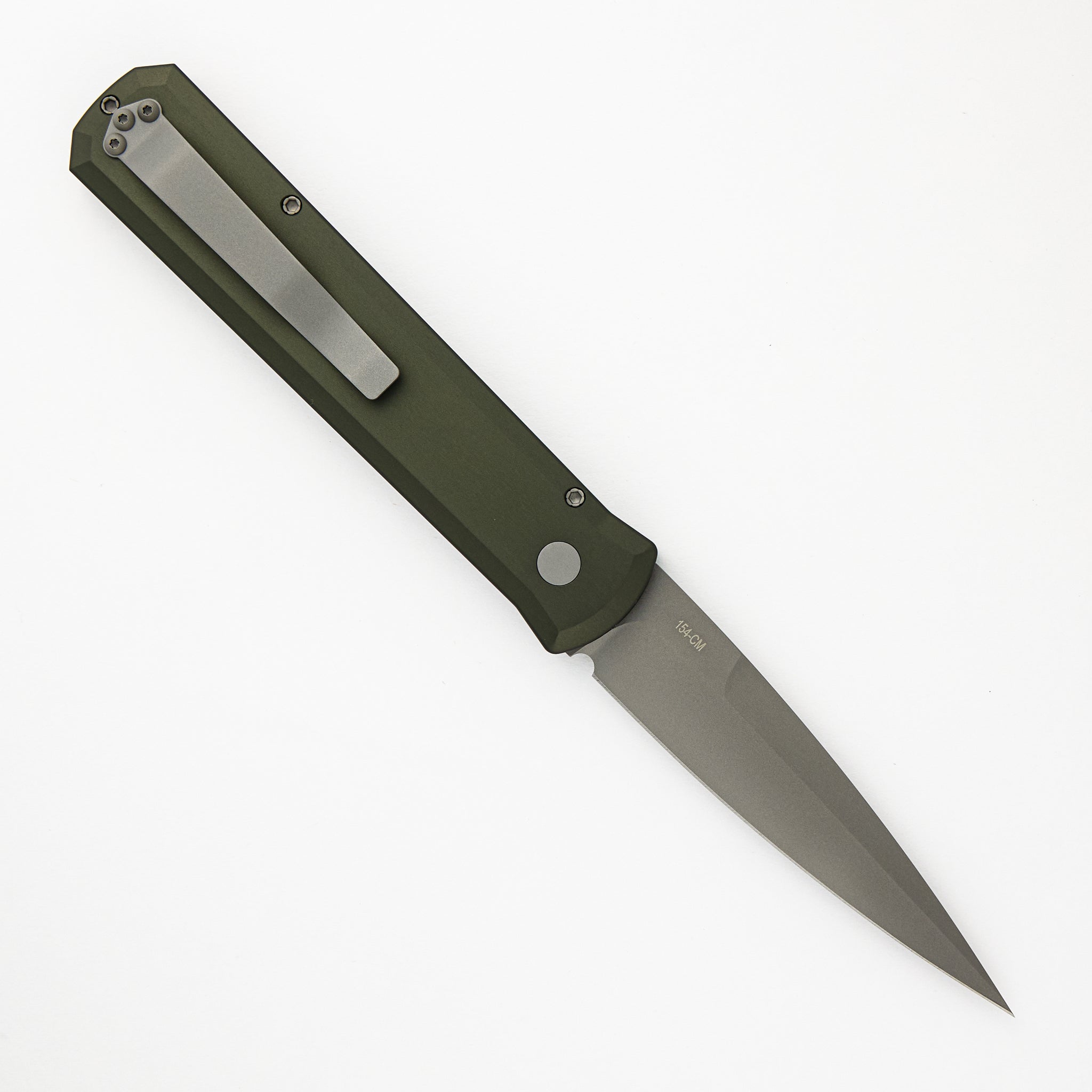 Pro-Tech Knives GODFATHER – Solid Green Handle – Blasted 154CM Plain Edge Blade 920-Green