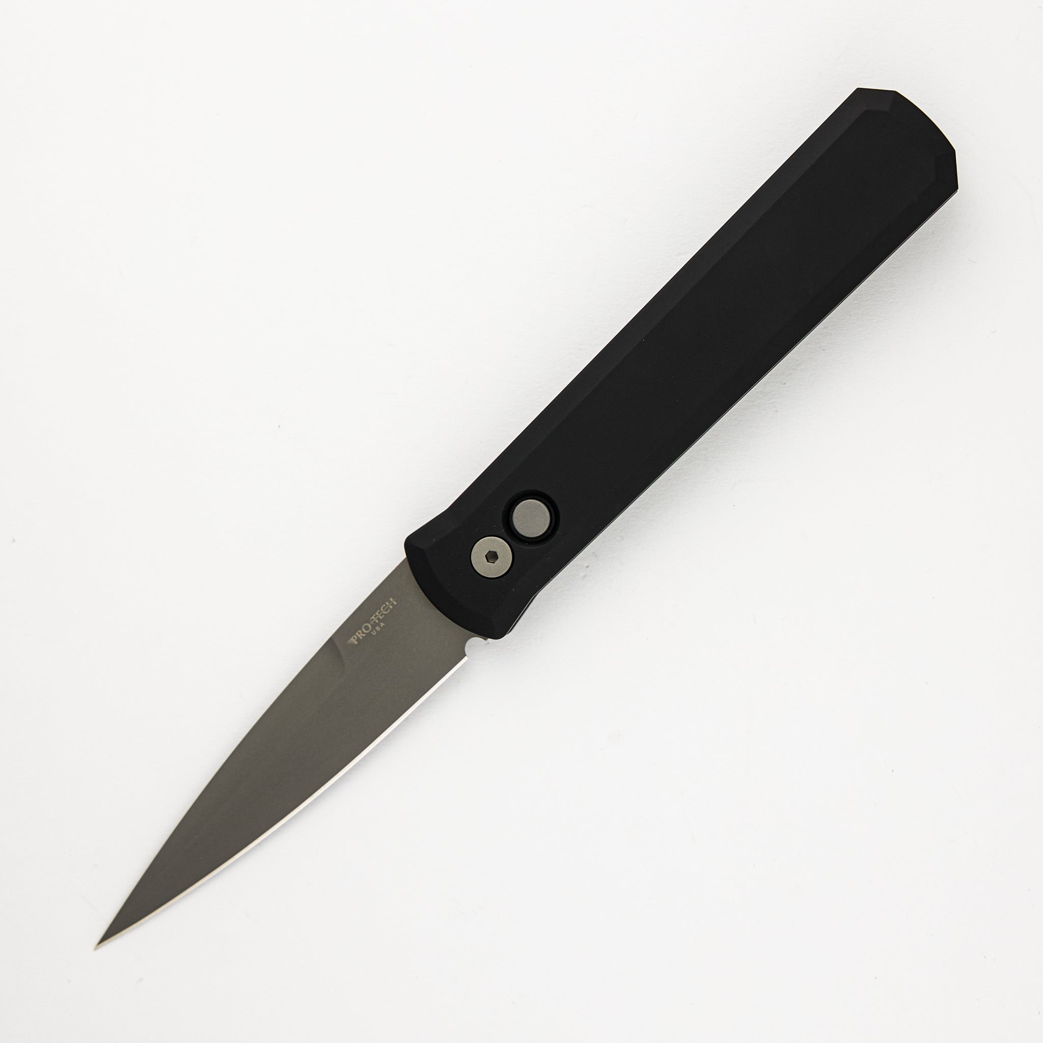 Pro-Tech Knives GODFATHER – Solid Black Handle – Blasted Blade Plain Edge 920