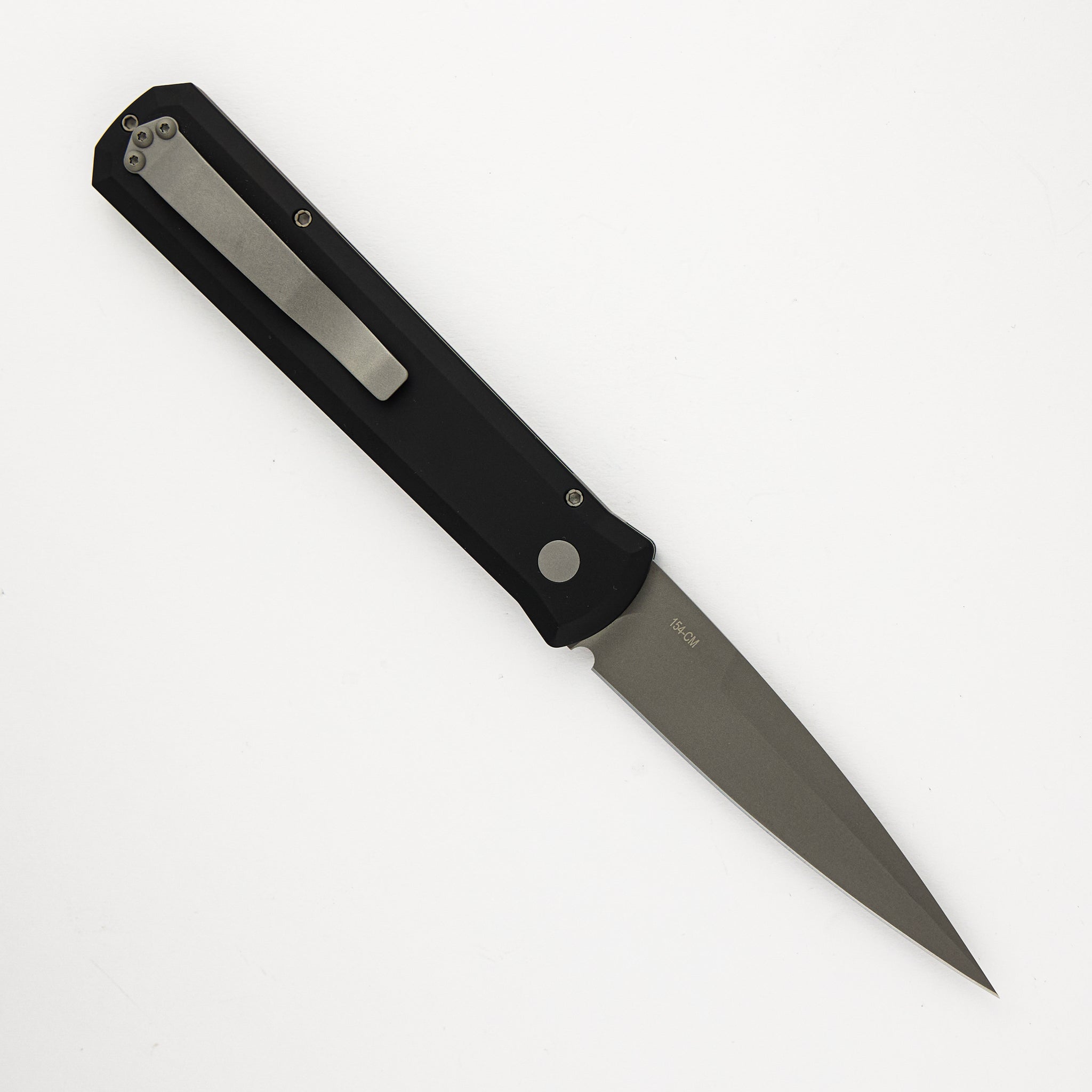 Pro-Tech Knives GODFATHER – Solid Black Handle – Blasted Blade Plain Edge 920