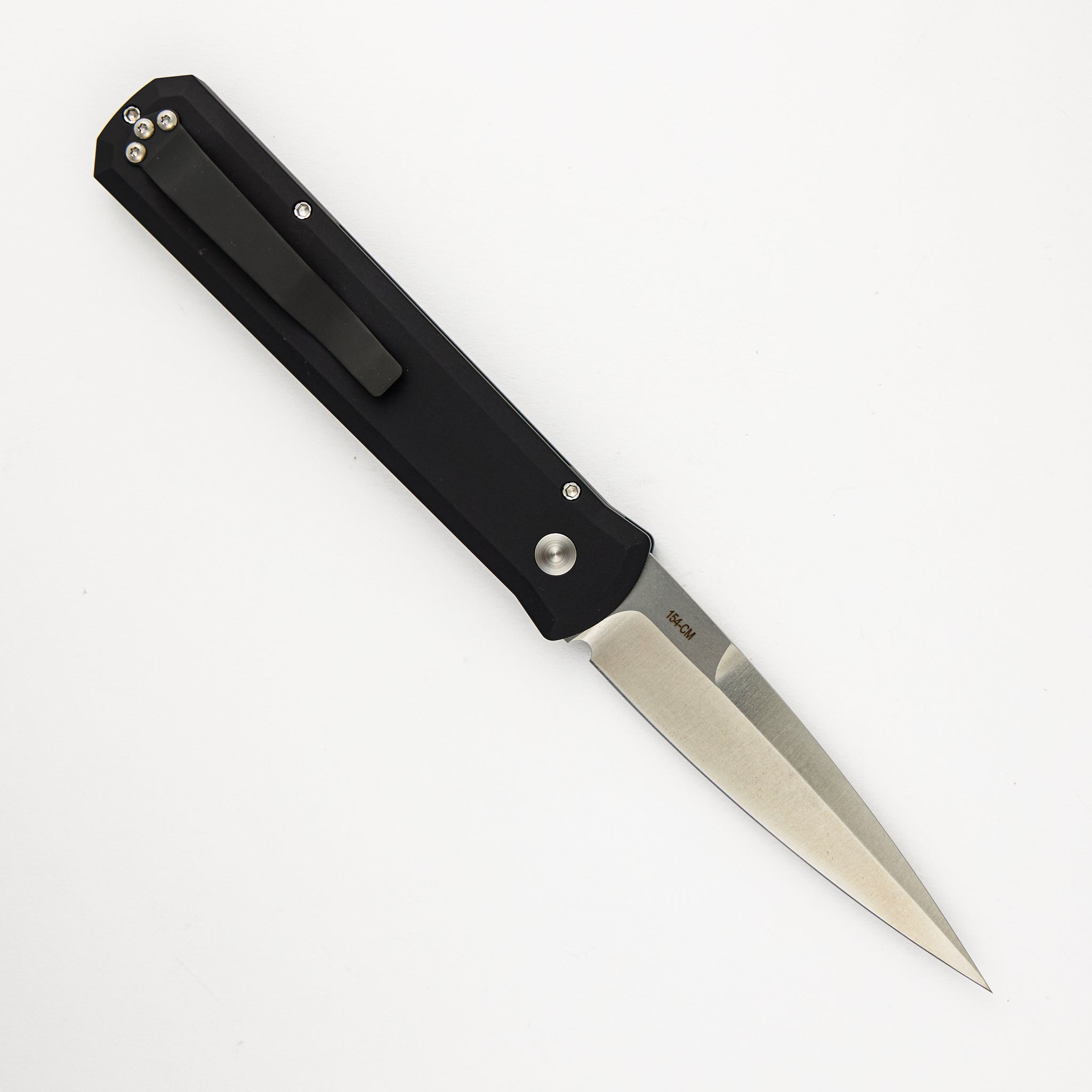 Pro-Tech Knives GODFATHER – Solid Black Handle – Satin 154CM Plain Edge Blade 921-Satin