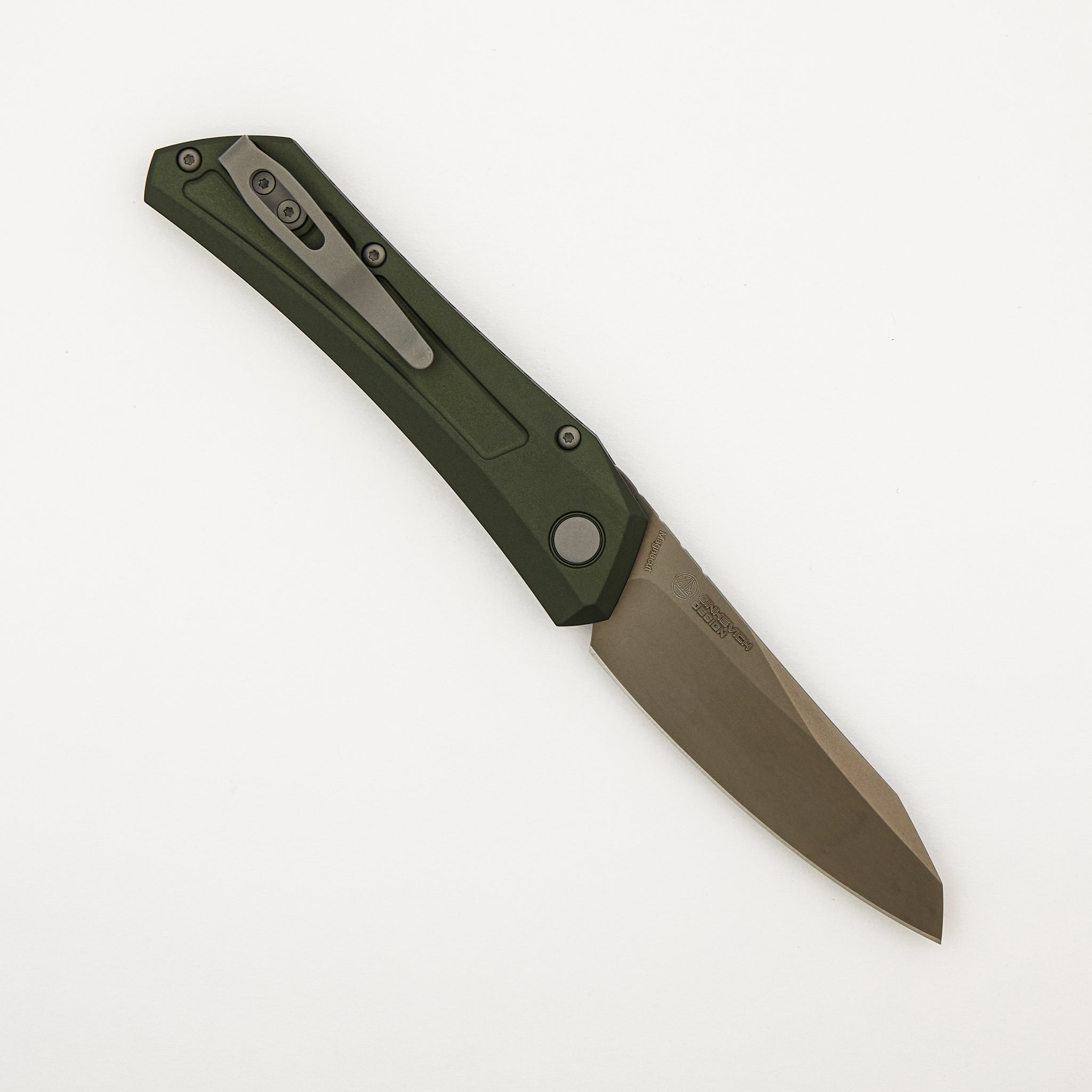 Oligarch - Solid Green Aluminum Handle - Smokey Grey DLC Magnacut Blade - DS121-GREEN (Sinkevich Design)