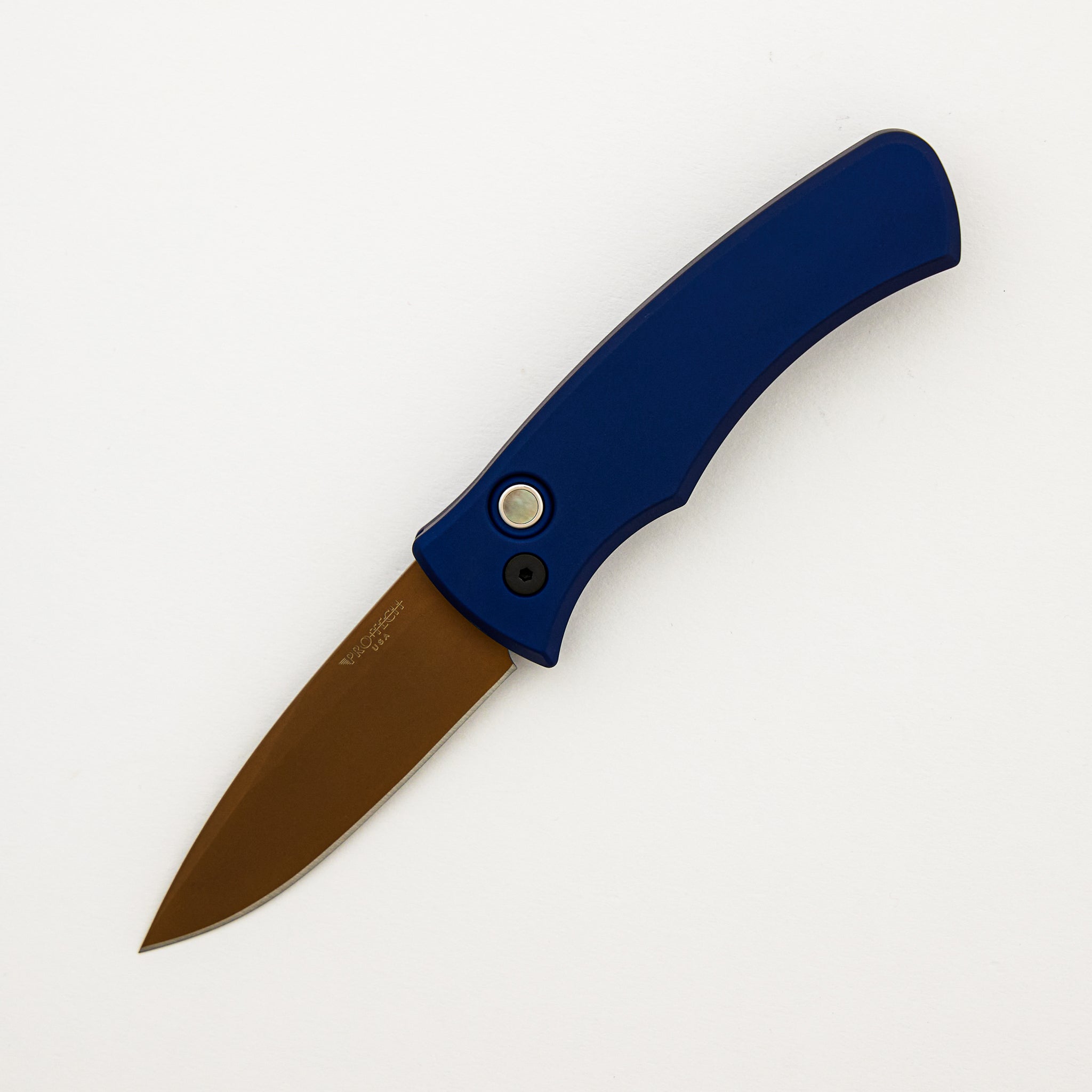 Duke 2 - DUKE2103-LTD HERITAGE - Navy Blue Anluminum Handle - FDE PVD MagnaCut Blade - Black Lip Pearl Button