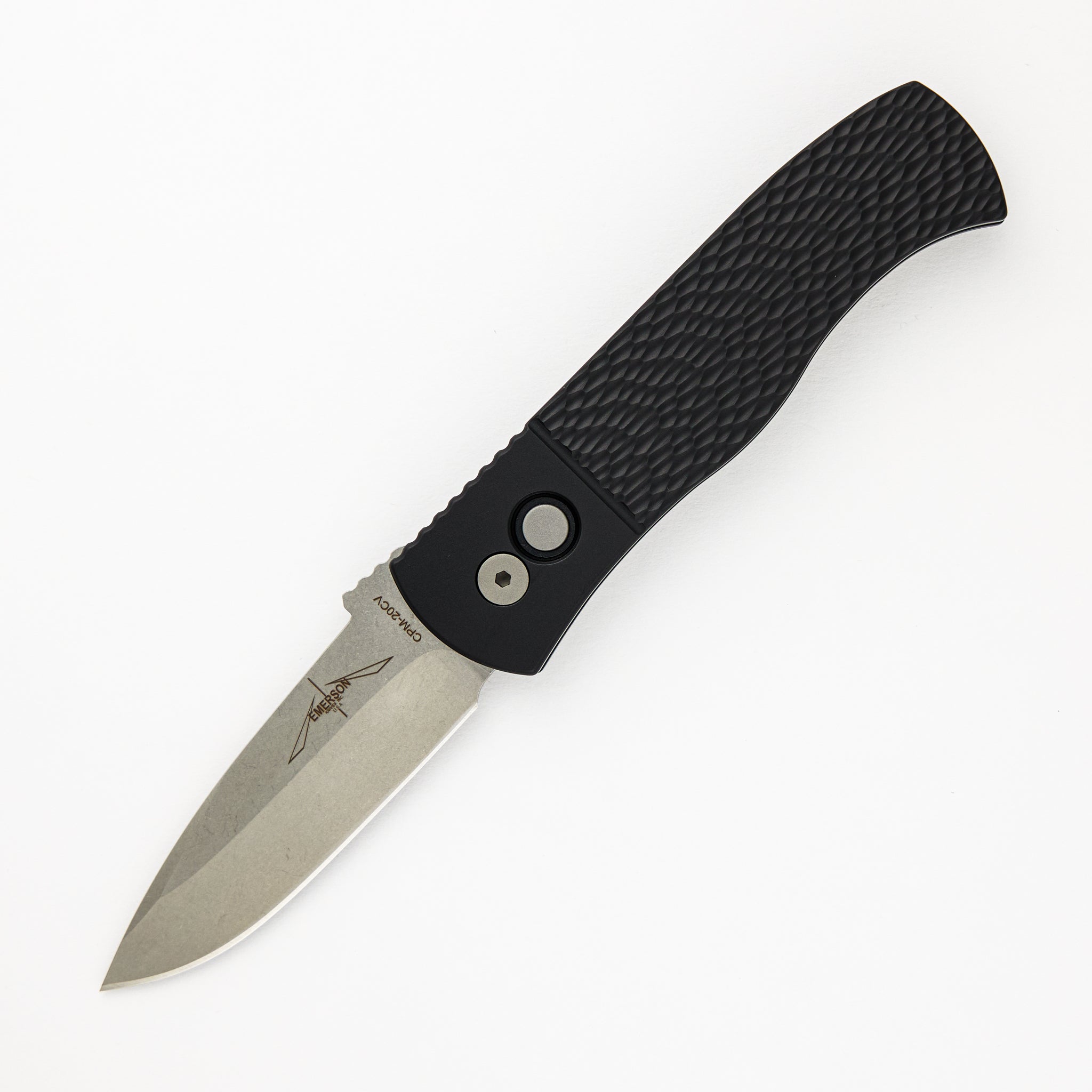 Emerson CQC7 Auto - Textured Black Handle - Stonewashed 20CV Spear Point Blade E7A05-20CV