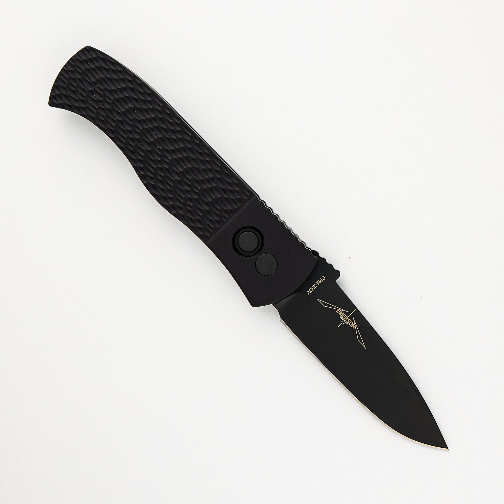 CQC7 Auto E7A06-LH-20CV - Left Handed, Black Textured Handle, DLC Black Spear Point 20CV Blade (Emerson Design)