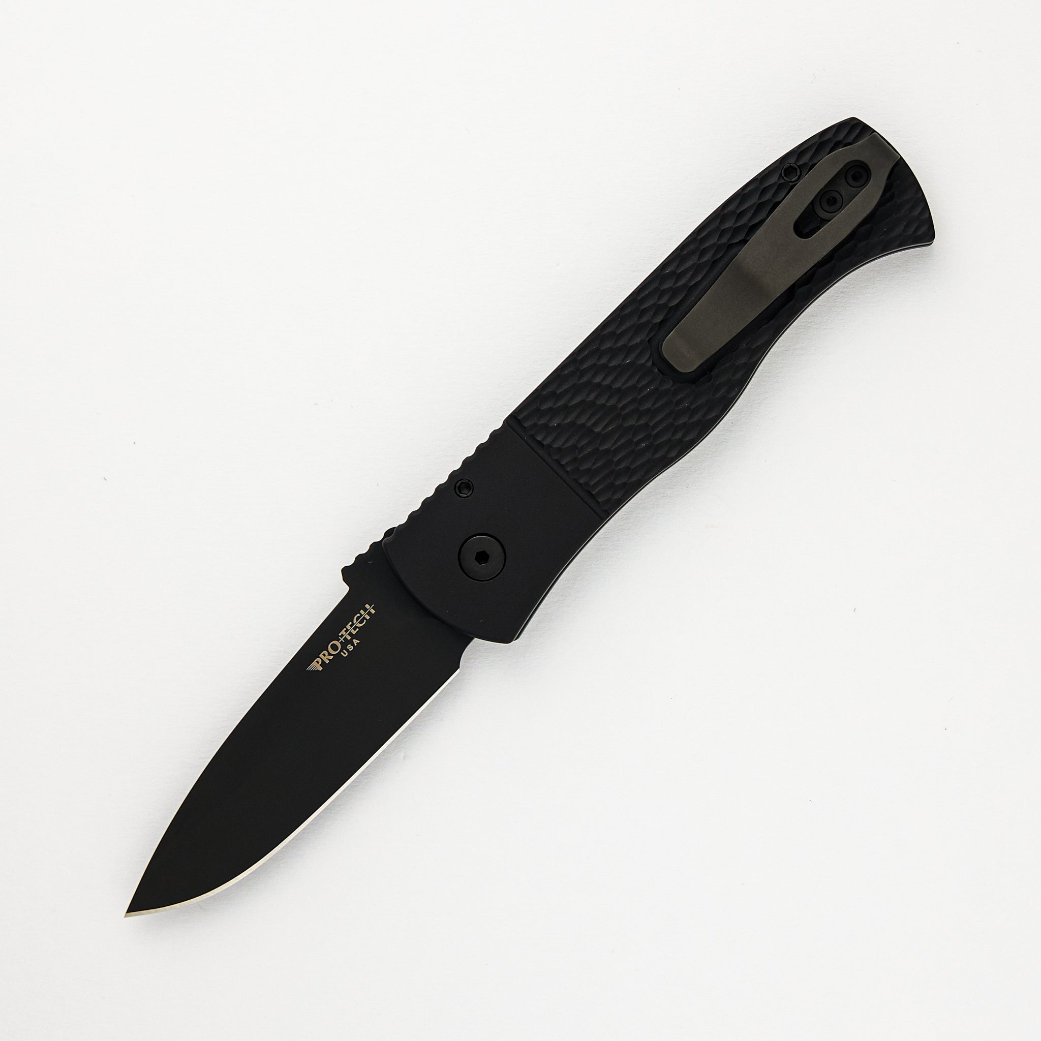 CQC7 Auto E7A06-LH-20CV - Left Handed, Black Textured Handle, DLC Black Spear Point 20CV Blade (Emerson Design)
