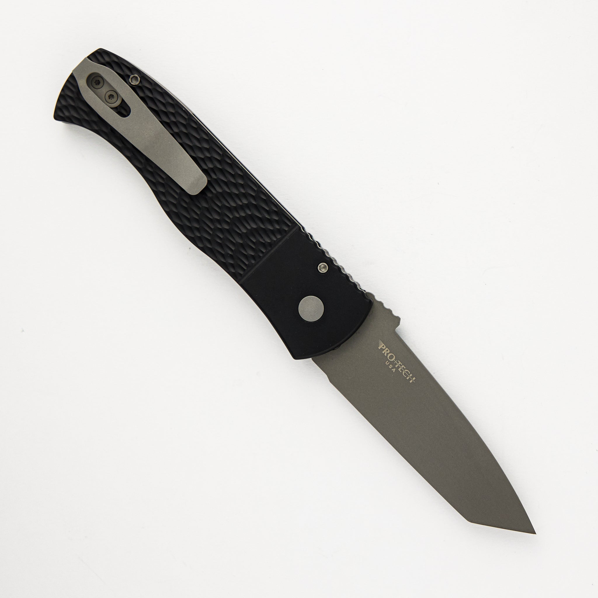 Pro-Tech Knives Emerson Design CQC7 Auto – Black Textured Handle – Blasted Tanto Blade – E7T05