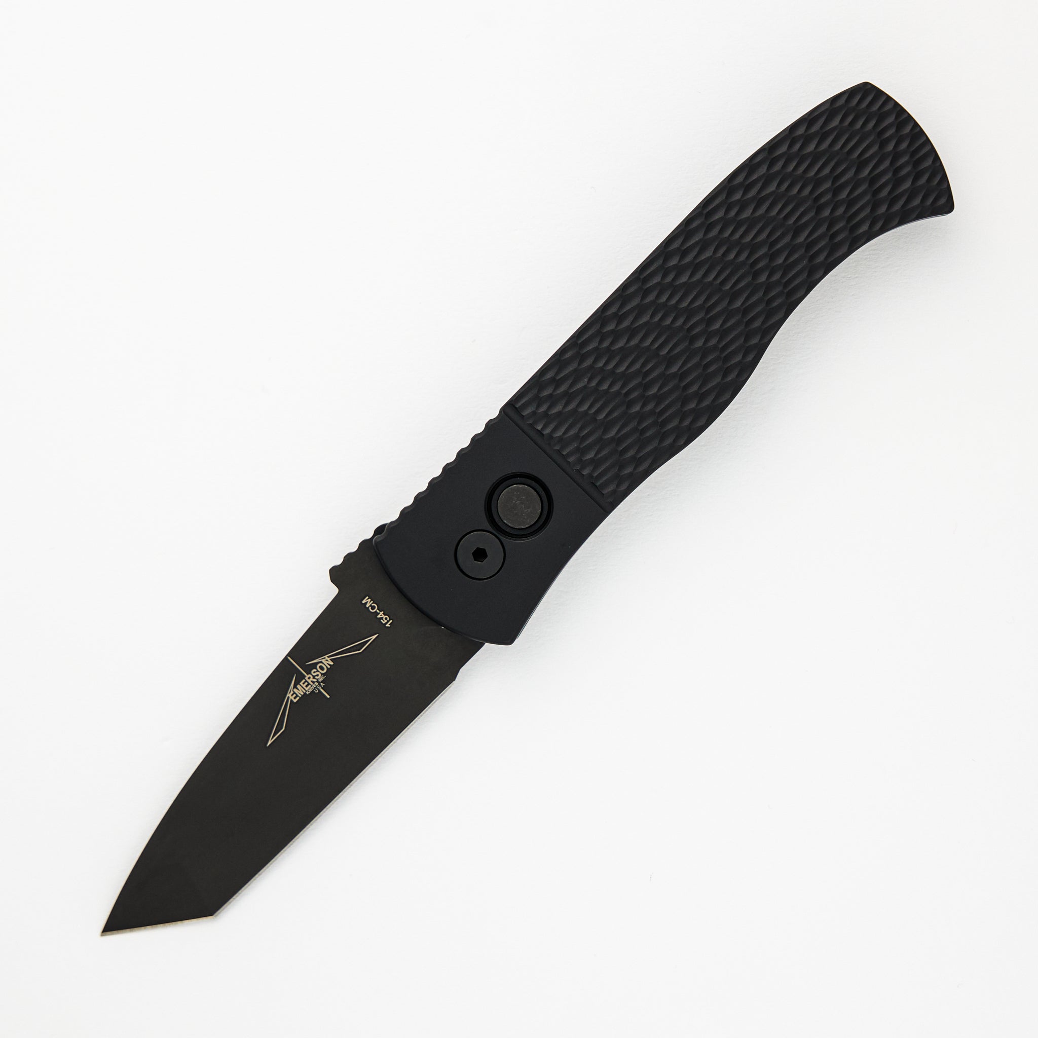 CQC7 Auto - Jigged Textured Black Handle - Black DLC 154cm Tanto Blade E7T06 (Emerson Design)