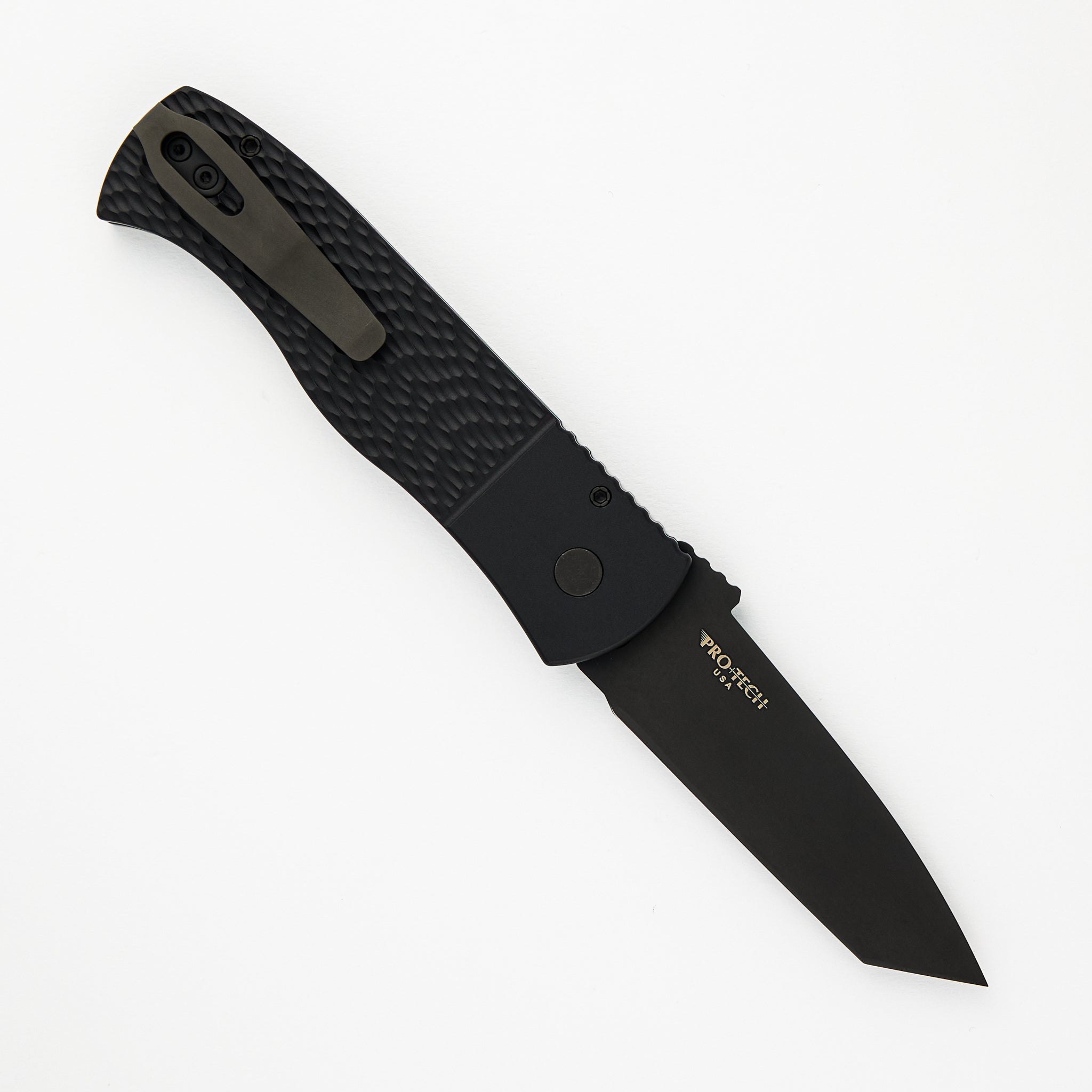 Pro-Tech Knives Emerson CQC7 Auto - Jigged Textured Black Handle - Black DLC 154cm Tanto Blade E7T06