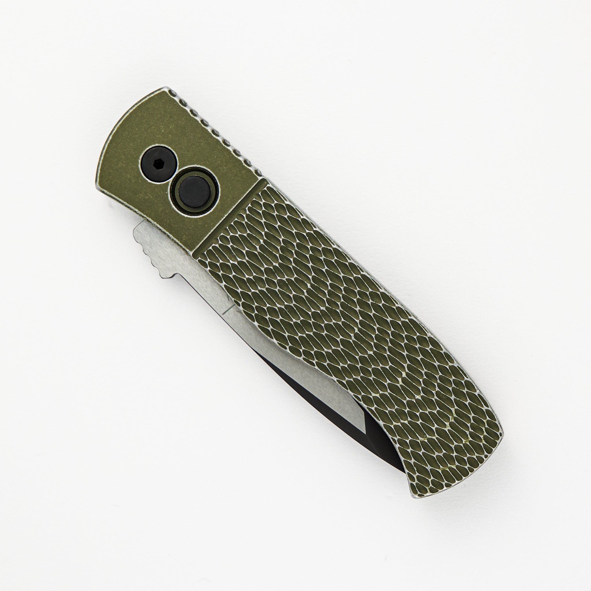 Pro-Tech Knives Emerson CQC7 Auto - Green "Battle Worn" Jigged Textured Handle - 2-tone DLC/Satin 154cm Tanto Blade E7T15-BW-GREEN