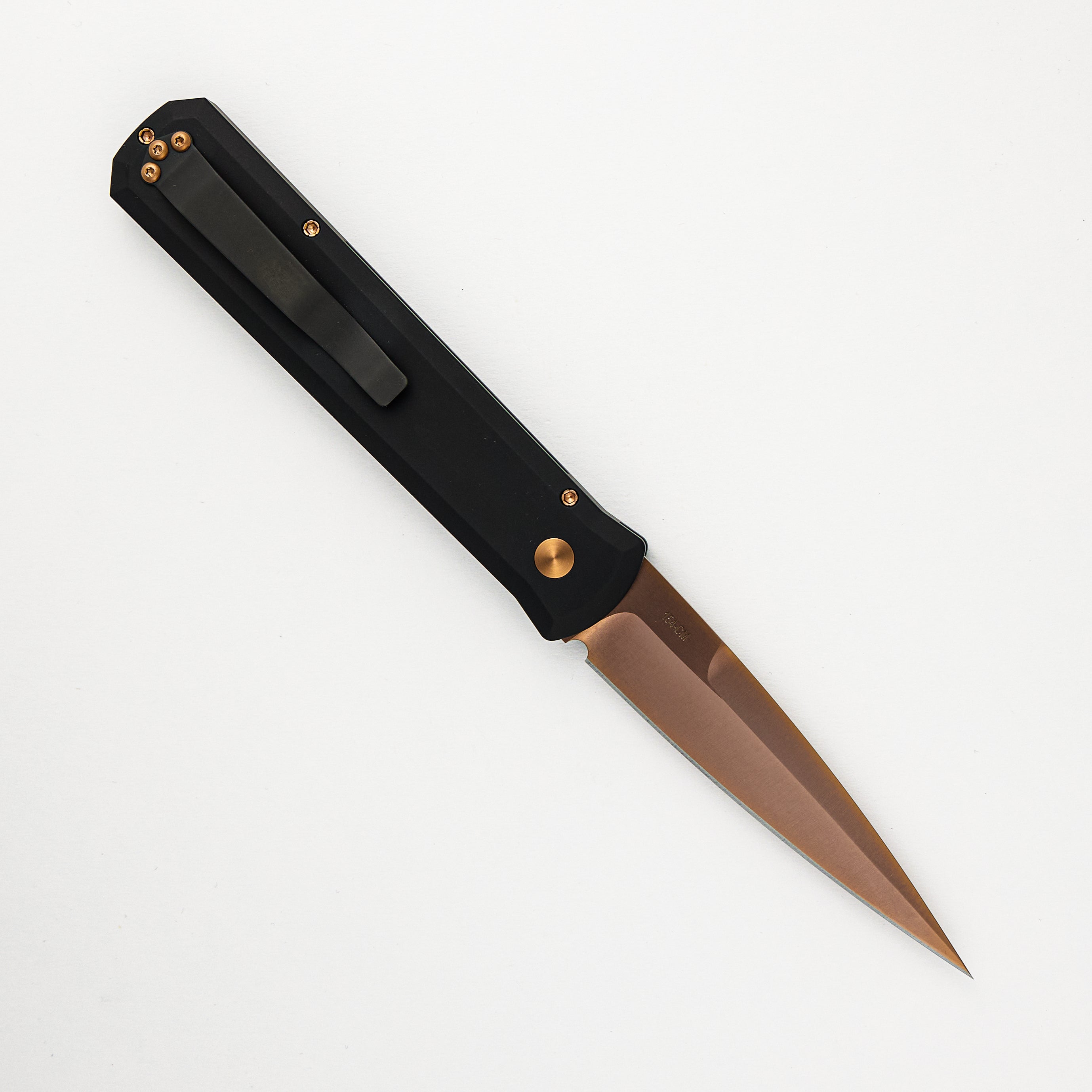 GODFATHER – Solid Black Handle – Rose Gold 154CM Plain Edge Blade 921-RG