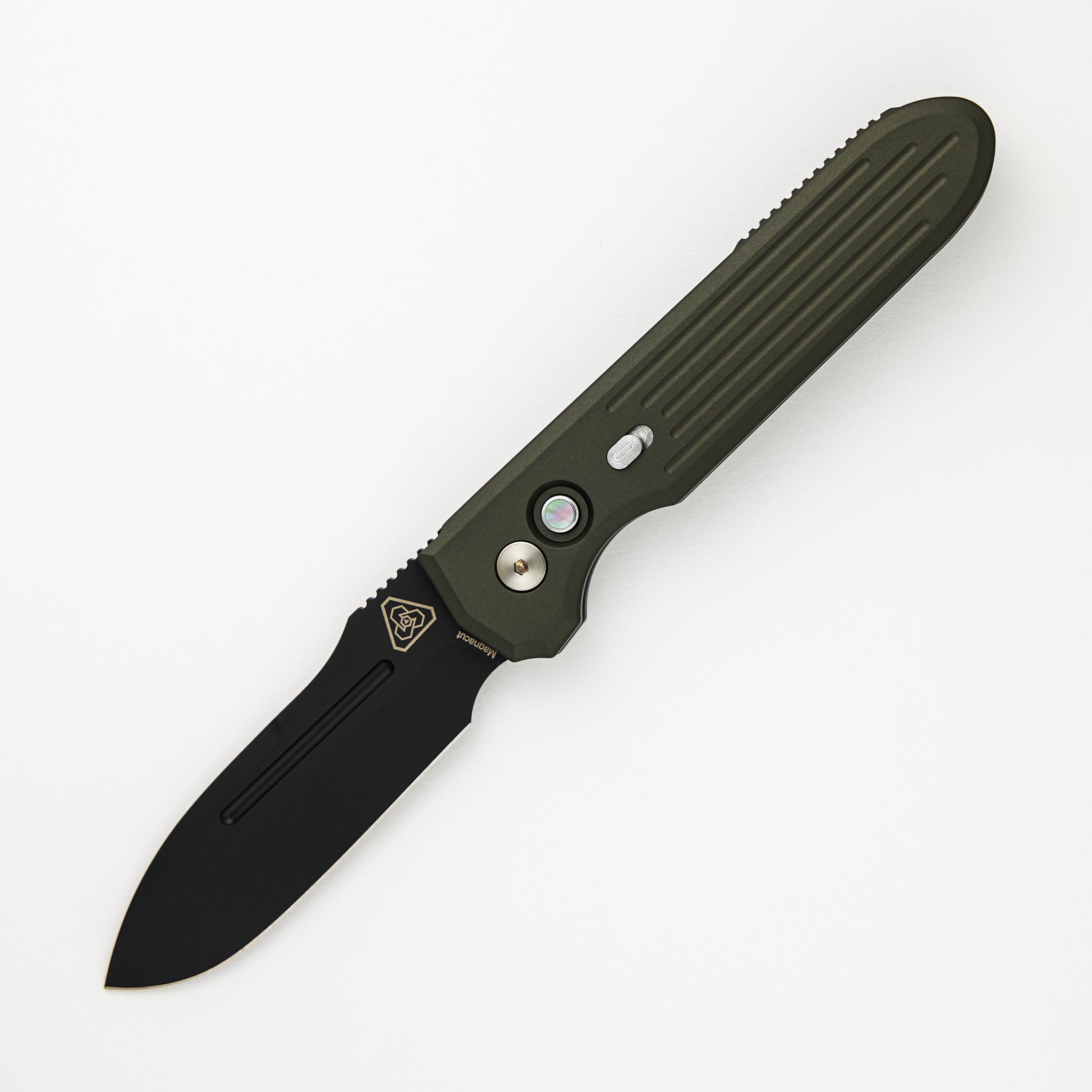 PDW Invictus Auto – Green Handle - Pearl Button - DLC Black MagnaCut Blade - 1805-GREEN