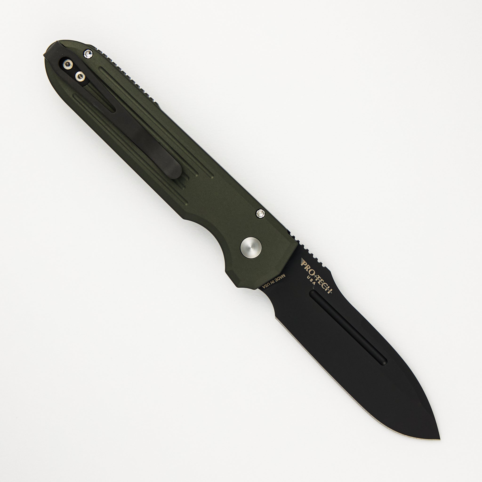 PDW Invictus Auto – Green Handle - Pearl Button - DLC Black MagnaCut Blade - 1805-GREEN