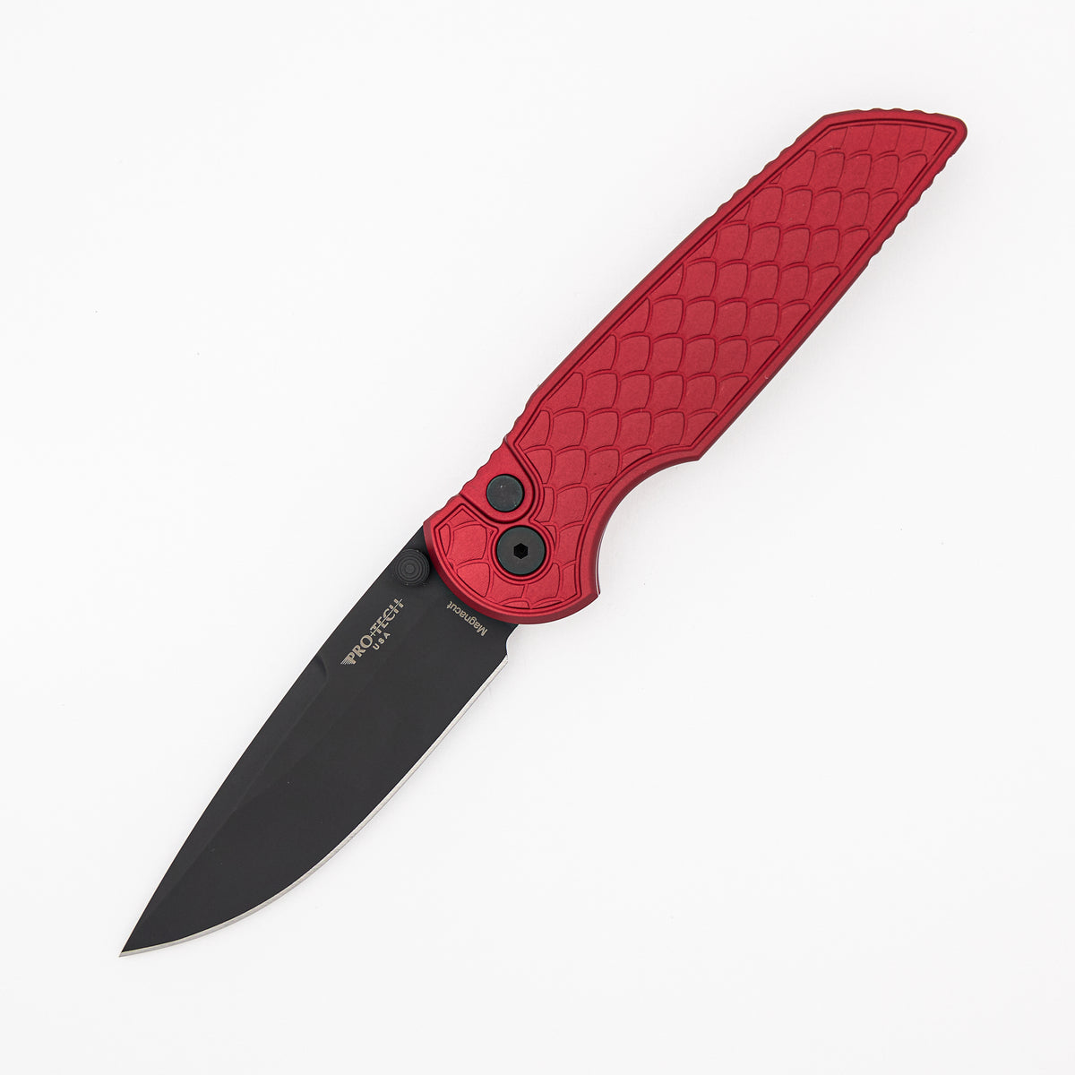 TR-3 Integrity - INT1106-REPTILE RED - Red "Reptile" Textured Handles - DLC Black MagnaCut Blade