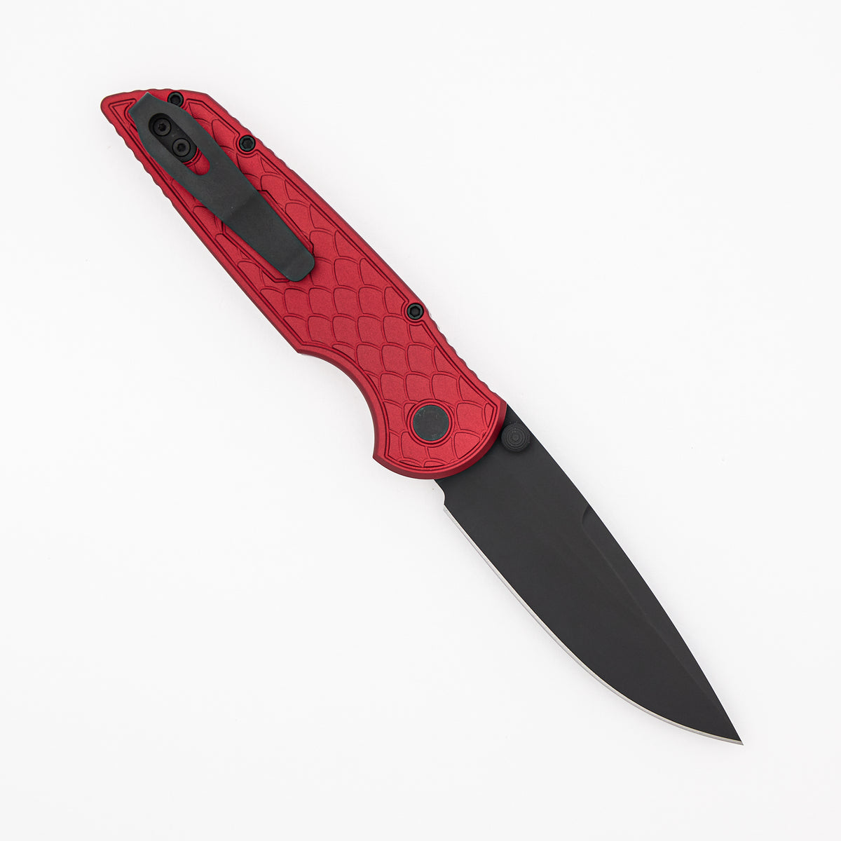 TR-3 Integrity - INT1106-REPTILE RED - Red "Reptile" Textured Handles - DLC Black MagnaCut Blade
