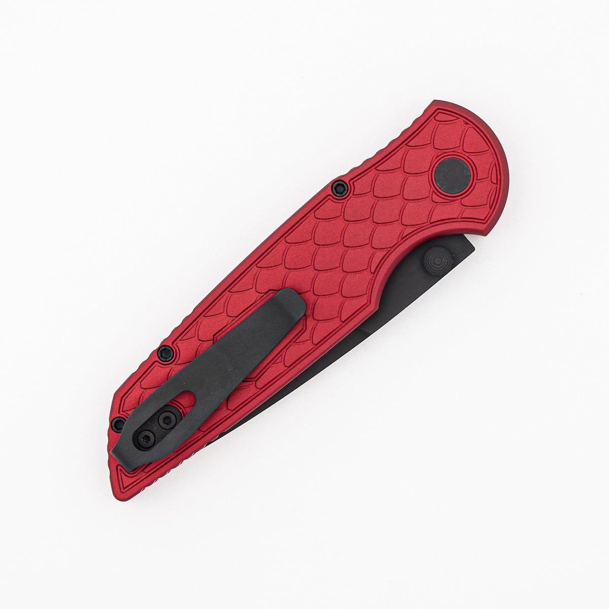 TR-3 Integrity - INT1106-REPTILE RED - Red "Reptile" Textured Handles - DLC Black MagnaCut Blade