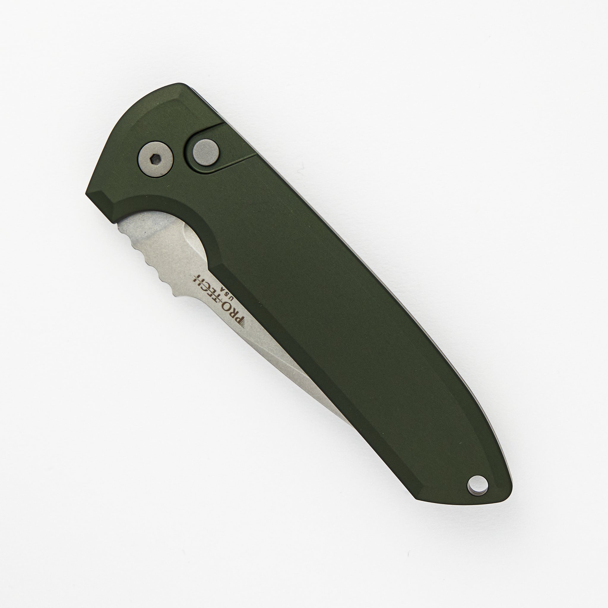 Pro-Tech Knives Rockeye Auto – Solid Green Handle – Stonewash CPM-S35VN Blade LG301-GREEN