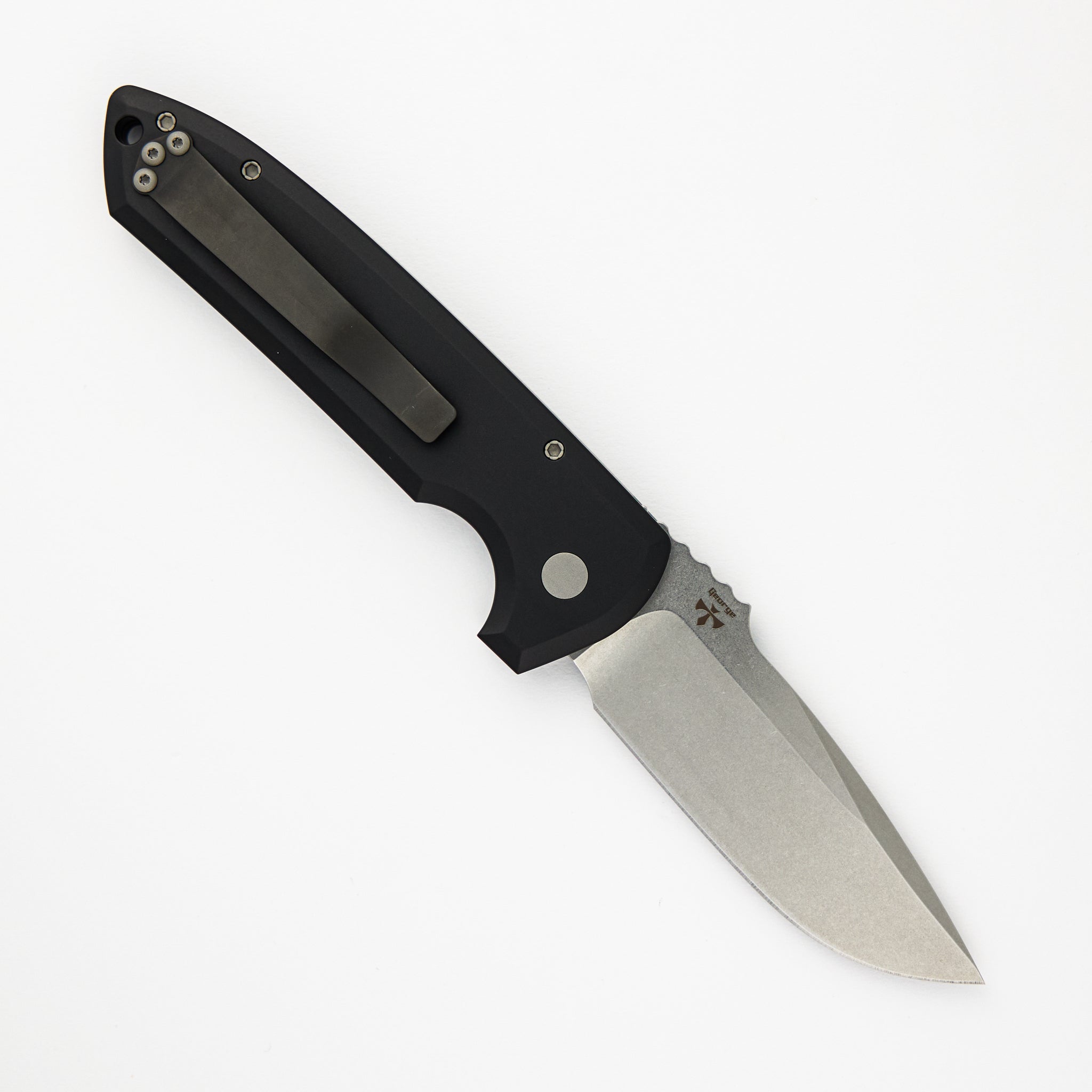 Rockeye Auto – Solid Black Handle – Stonewash CPM-S35VN Blade LG301