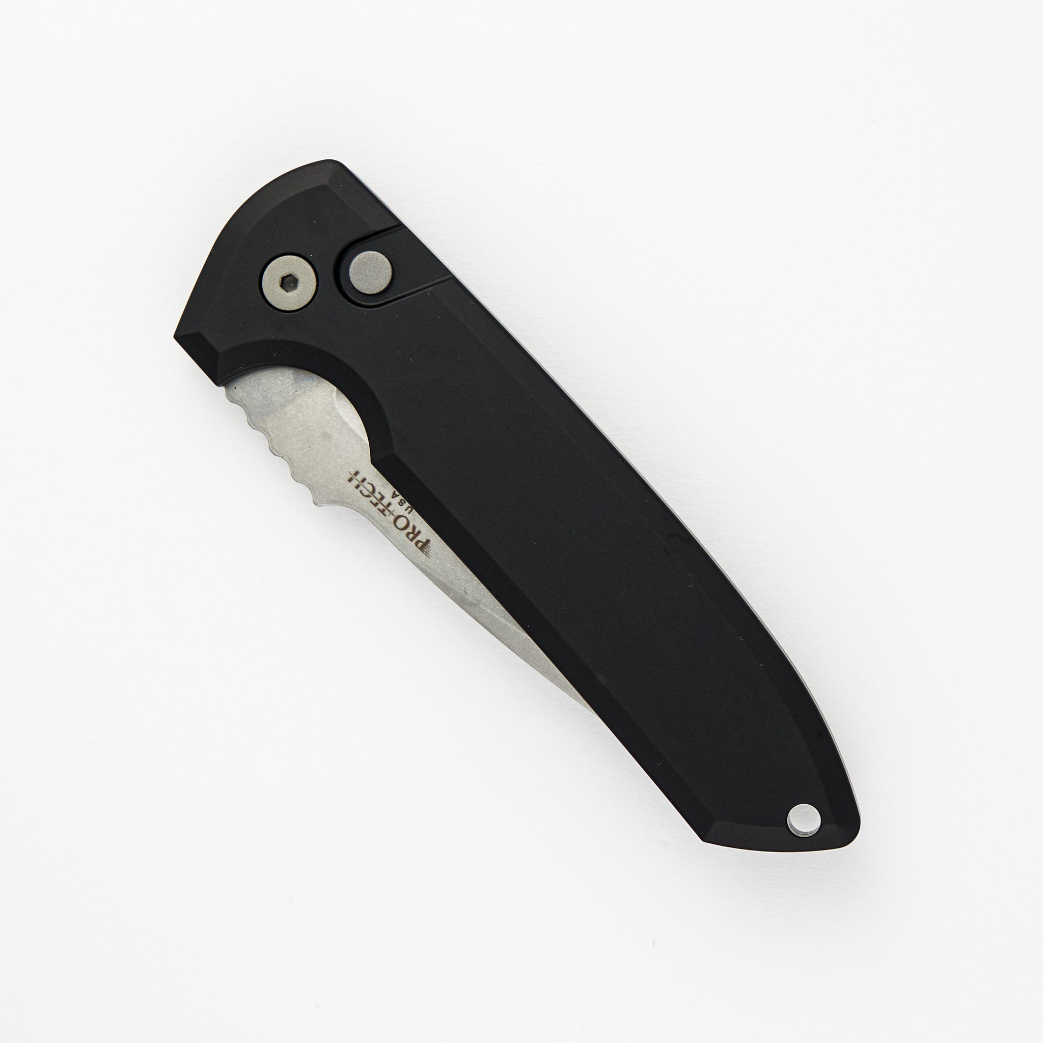 Pro-Tech Knives Rockeye Auto – Solid Black Handle – Stonewash CPM-S35VN Blade LG301