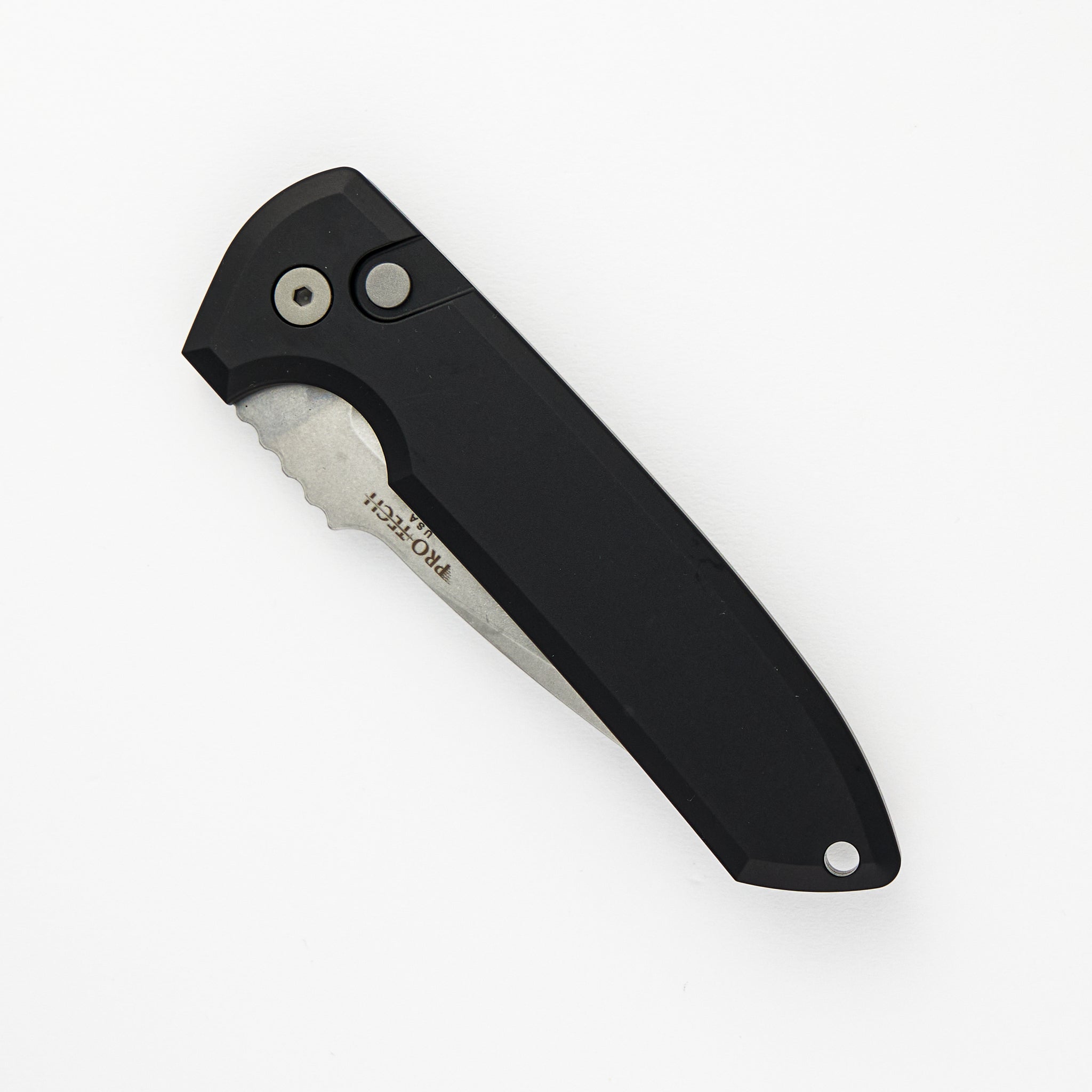 Rockeye Auto – Solid Black Handle – Stonewash CPM-S35VN Blade LG301