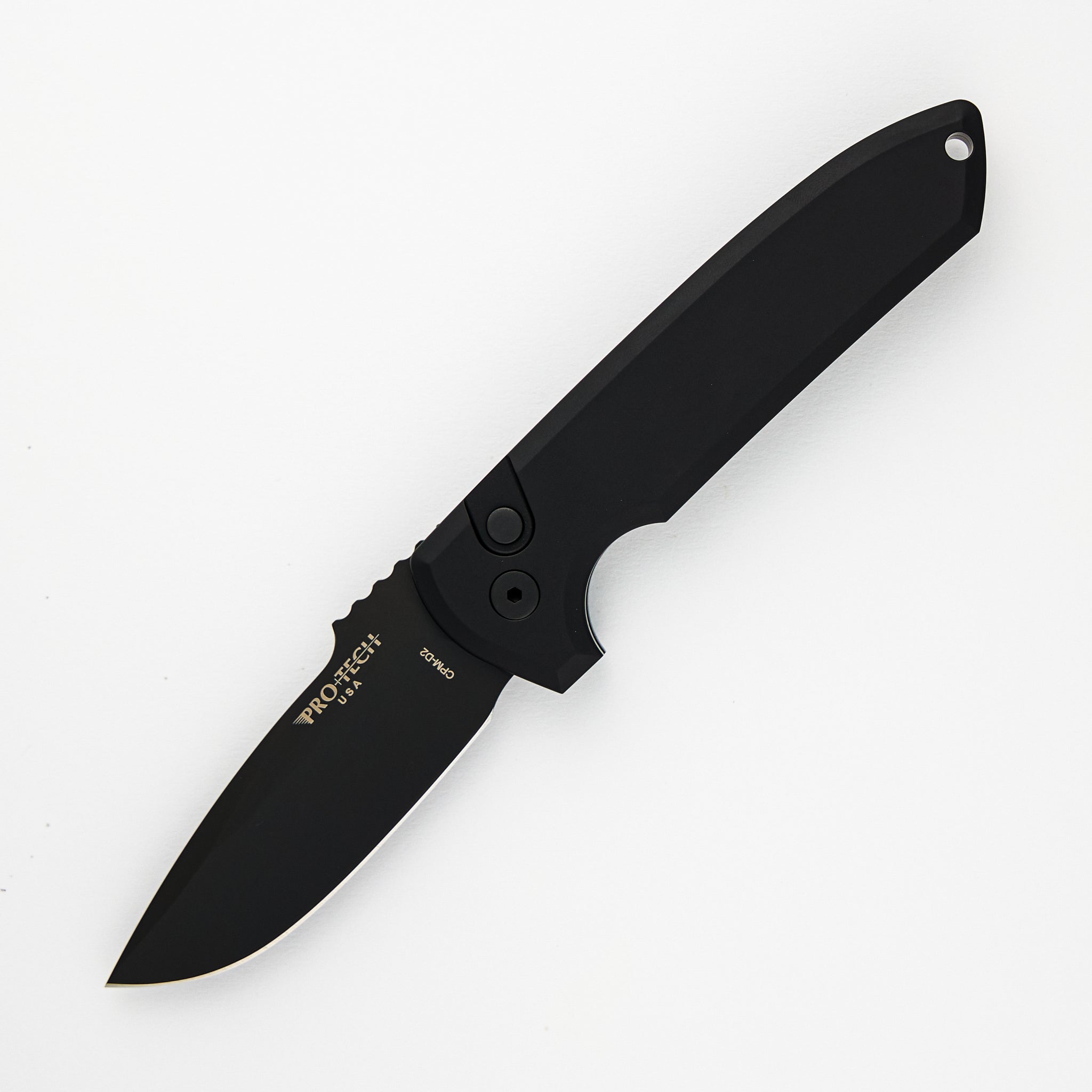 Pro-Tech Knives Rockeye Auto – Solid Black Handle – DLC Black CPM-D2 Blade LG303-D2
