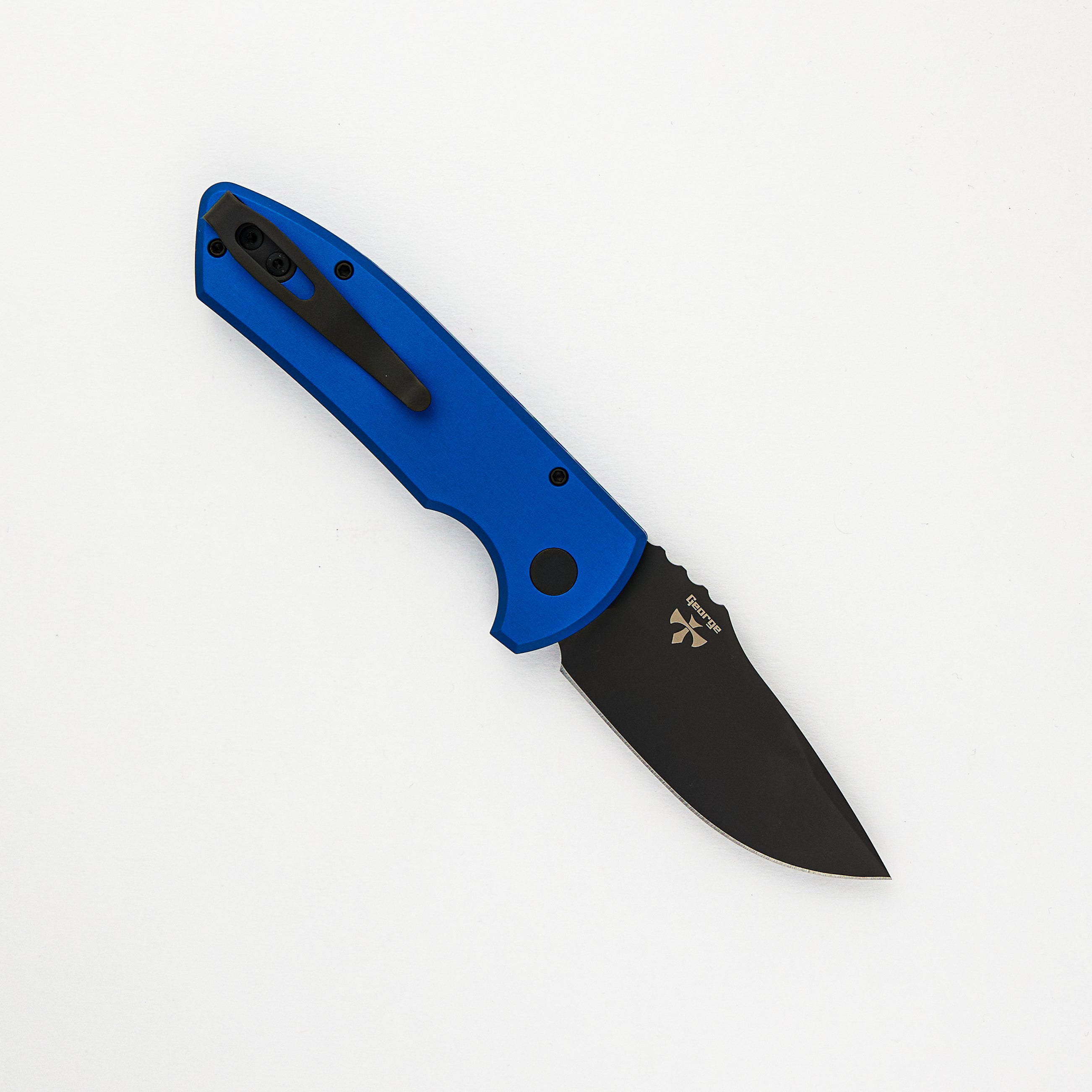 SBR – Smooth Blue Handle – Black S35VN Blade LG403-BLUE (Les George Design)
