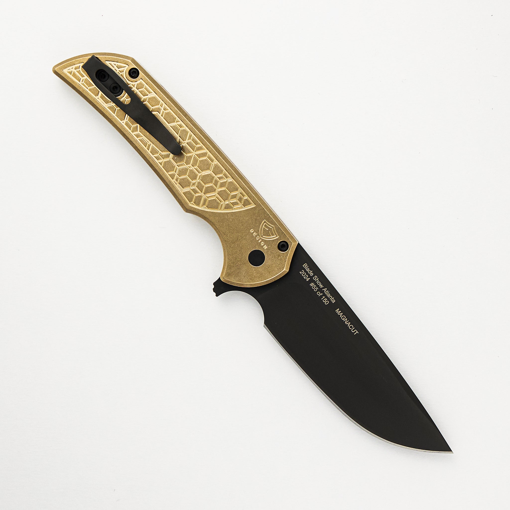 Mordax - Blade Show ATL 2024 - Stonewash AL Bronze "Gridlock" Handle, DLC MagnaCut Blade, Black Lip Pearl Button