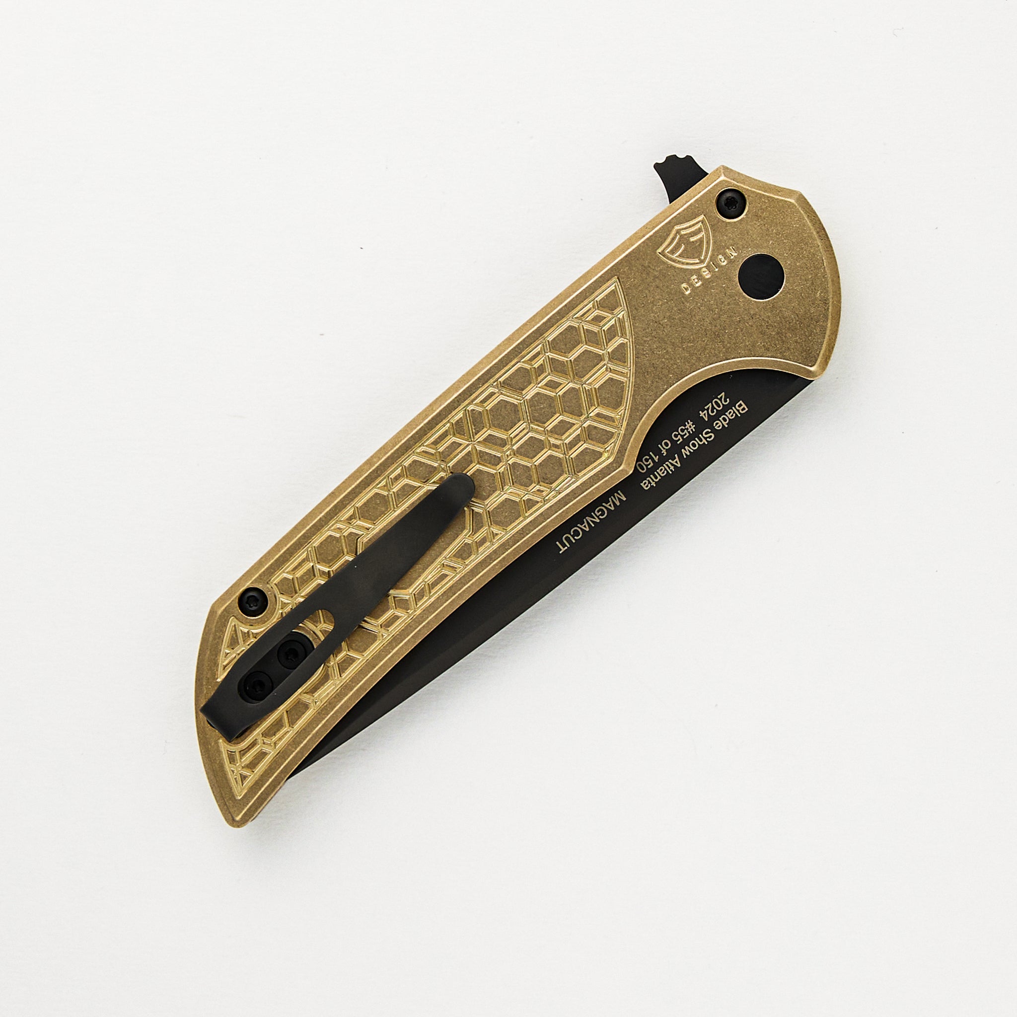 Mordax - Blade Show ATL 2024 - Stonewash AL Bronze "Gridlock" Handle, DLC MagnaCut Blade, Black Lip Pearl Button