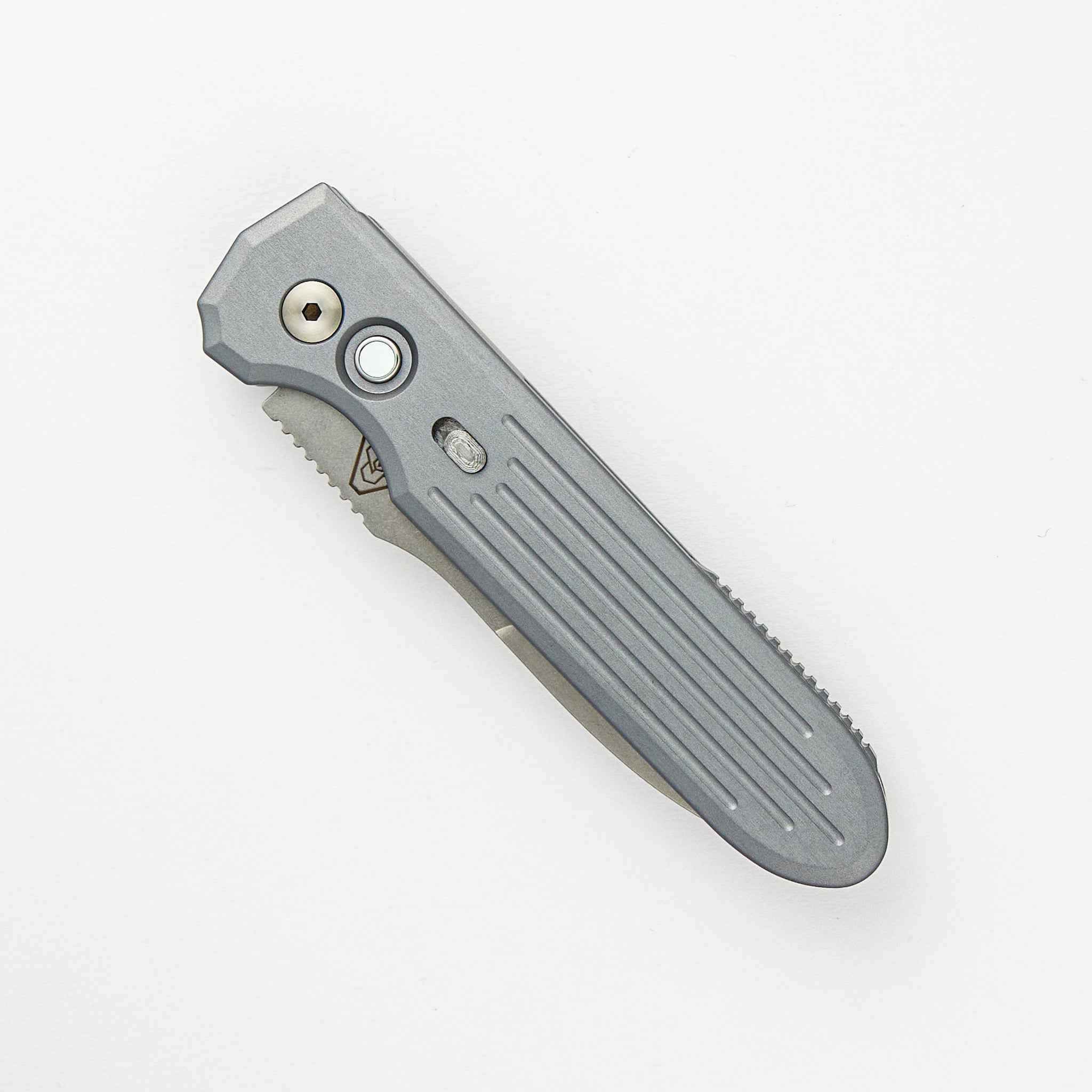 PDW Invictus Auto - Blade Show ATL 2024 - Grey Handle, MOP Button, MagnaCut Stonewash Blade