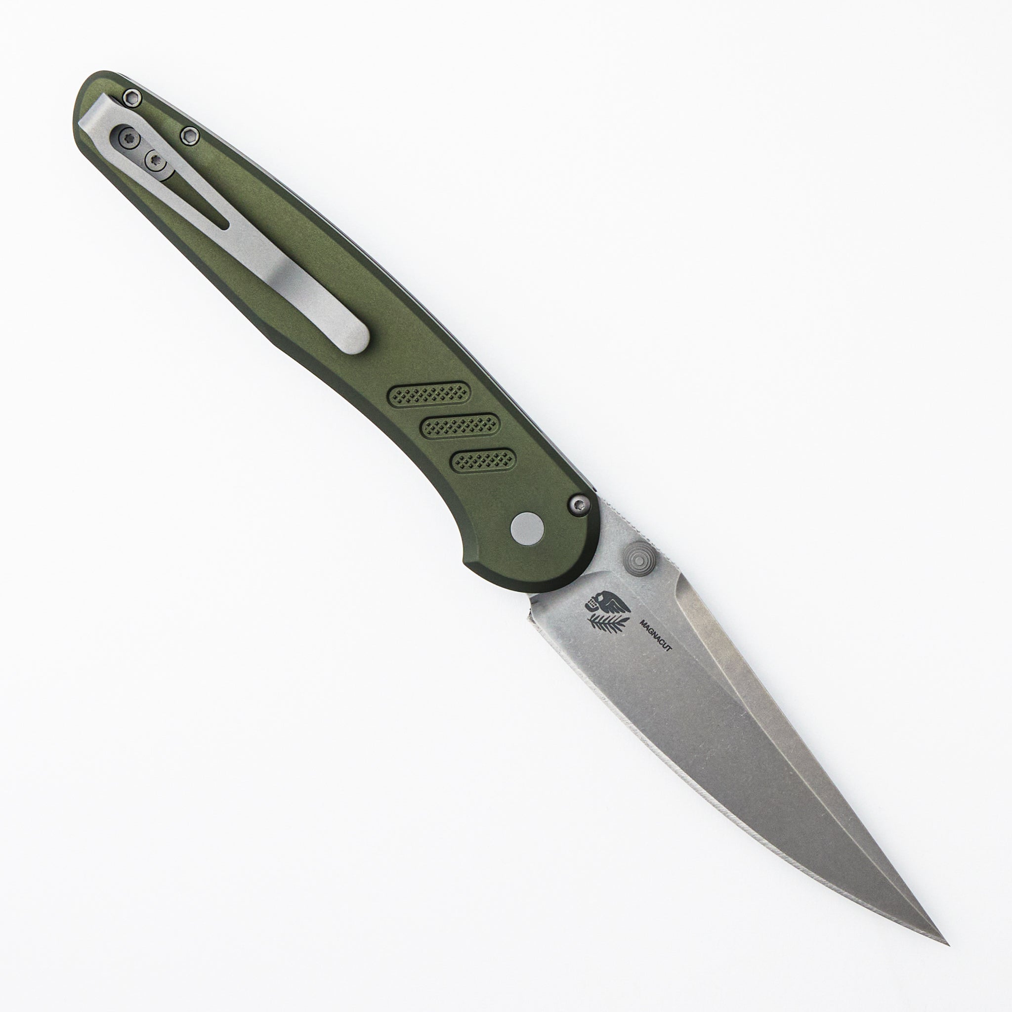 Avalon - PN1101-GREEN - Knurled Green Aluminum Handle - Stonewash MagnaCut Blade (Peace Neighbor Design)
