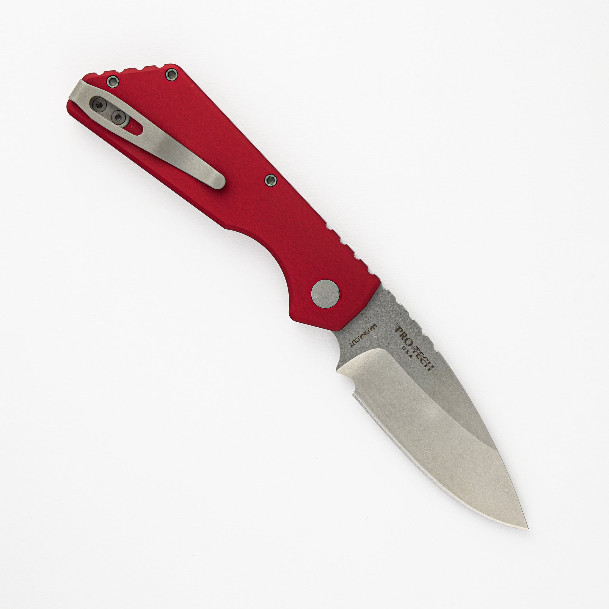 Pro-Tech Knives Strider PT Auto – Solid Red Handle Stonewash Finished Magnacut Blade PT201-RED